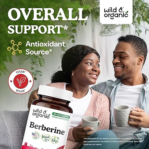 Miniatura 2 de Wild & Organic Cápsulas de suplemento de berberina de 1000 mg  Antioxidante y apoyo general  Polvo puro de berberina HCL  Corteza de Berberis