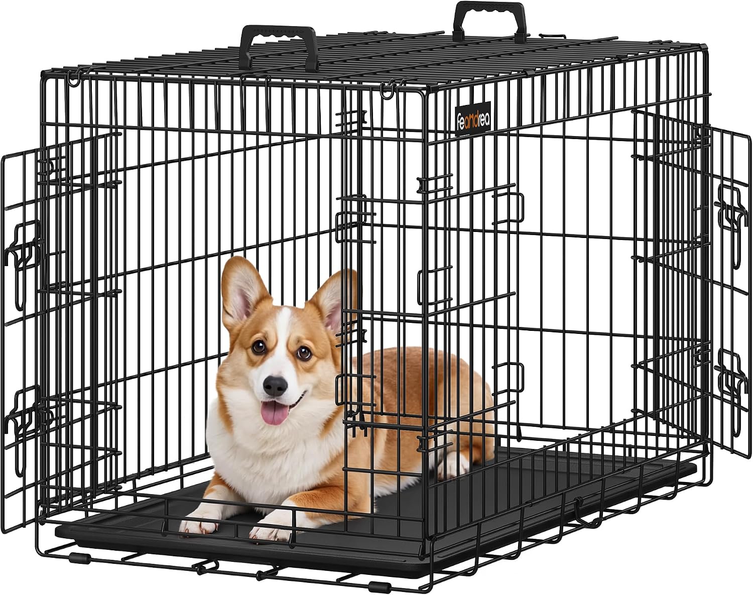 Feandrea Cage pour Chien Pliable avec 2 Portes, Plateau Amovible, 92,5 x 57,5 x 64 cm, Taille L, Noir PPD36H
