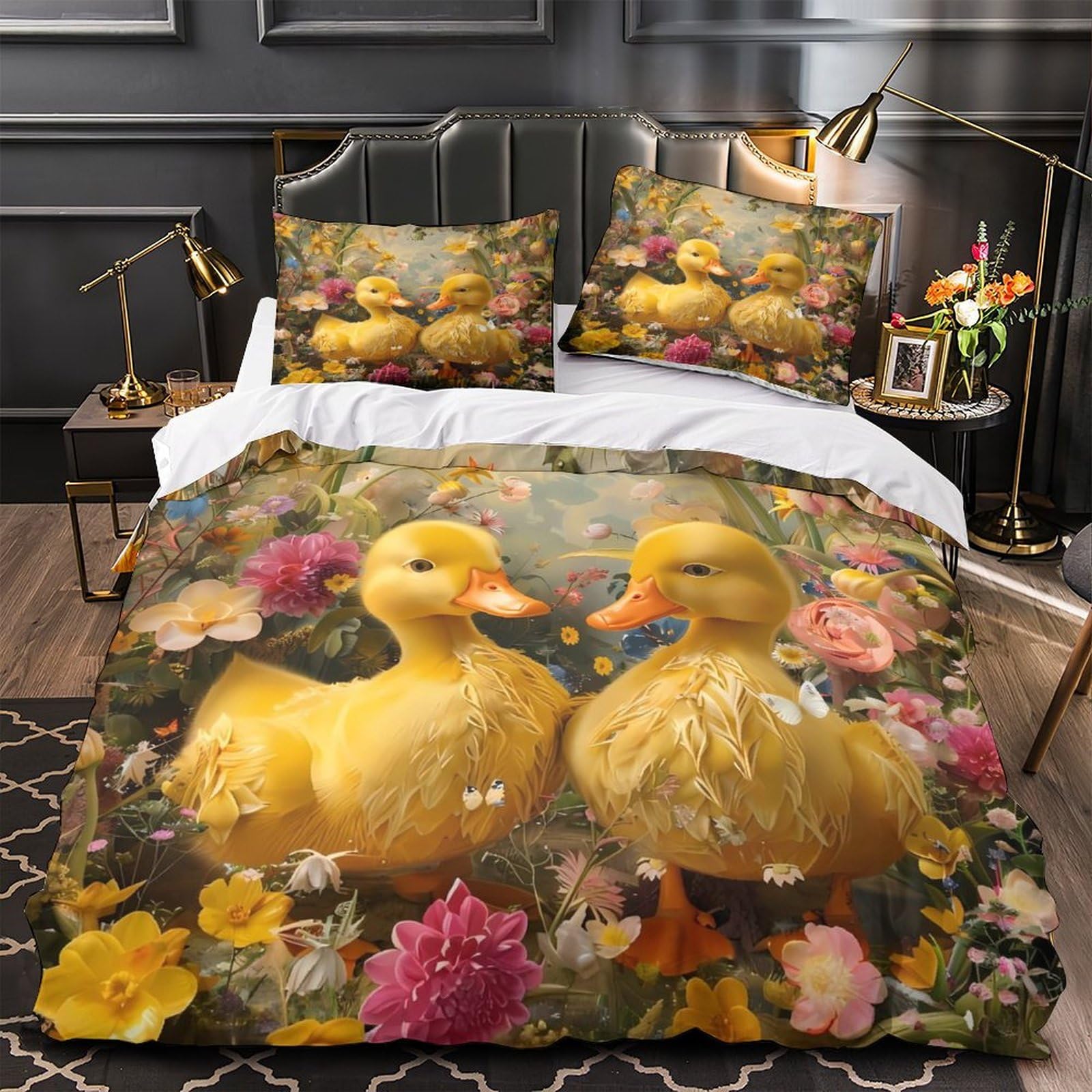 Housse de couette canetons 3D 135x200cm microfibre lit simple garçon