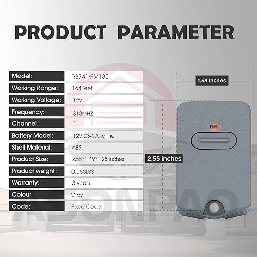 Miniatura 7 de RB741FM135 318MHZ 9DIP Transmisor de control remoto para GTO Mighty Mule Linear Pro Access Gate Opener (M-2Pak) 3 años de garantía