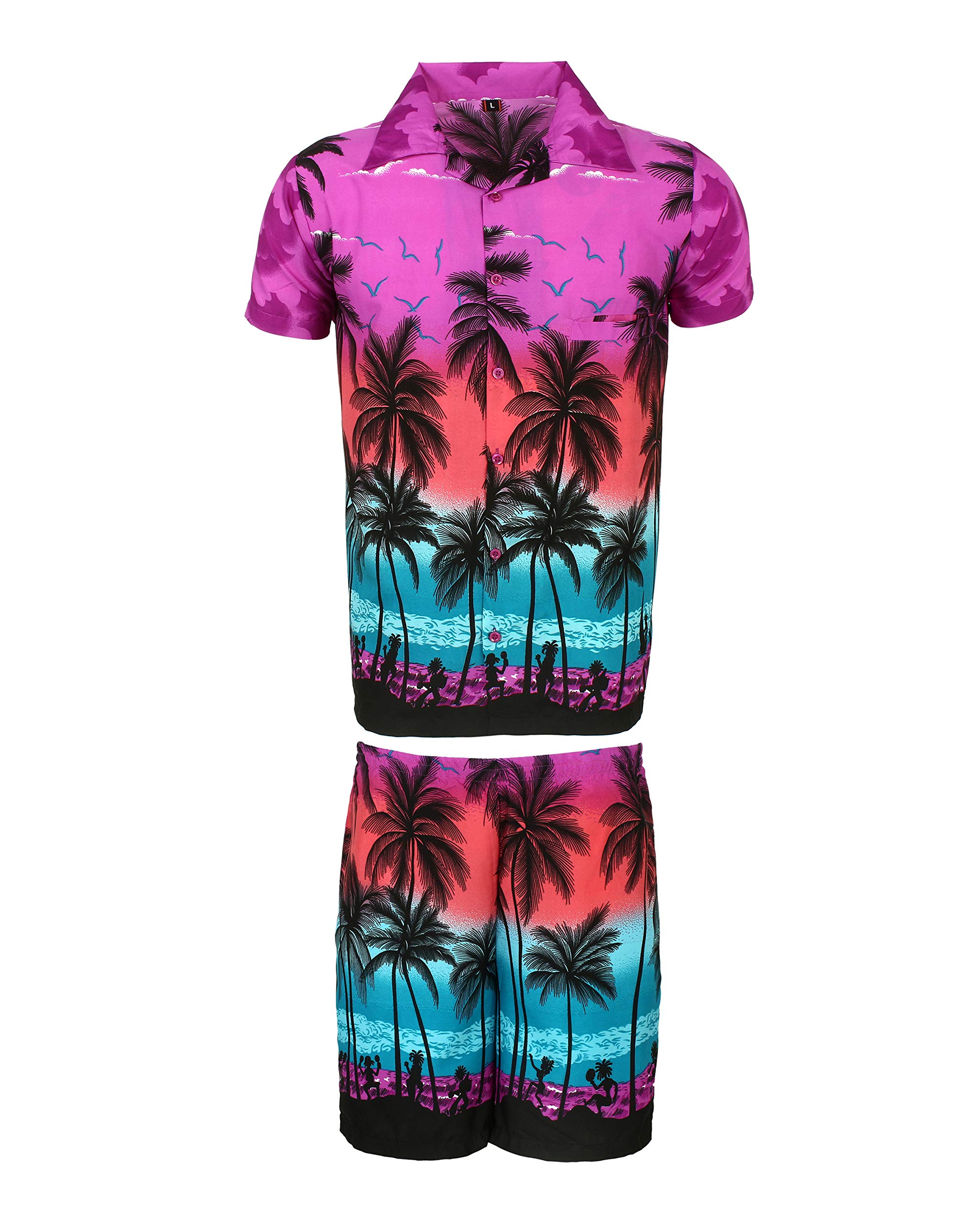 Kiklo Men's Pu Palm Set Hawaiian Stag Beach Hawaii Aloha Party Summer Holiday Fancy Shirt And Short Set (, Xl)
