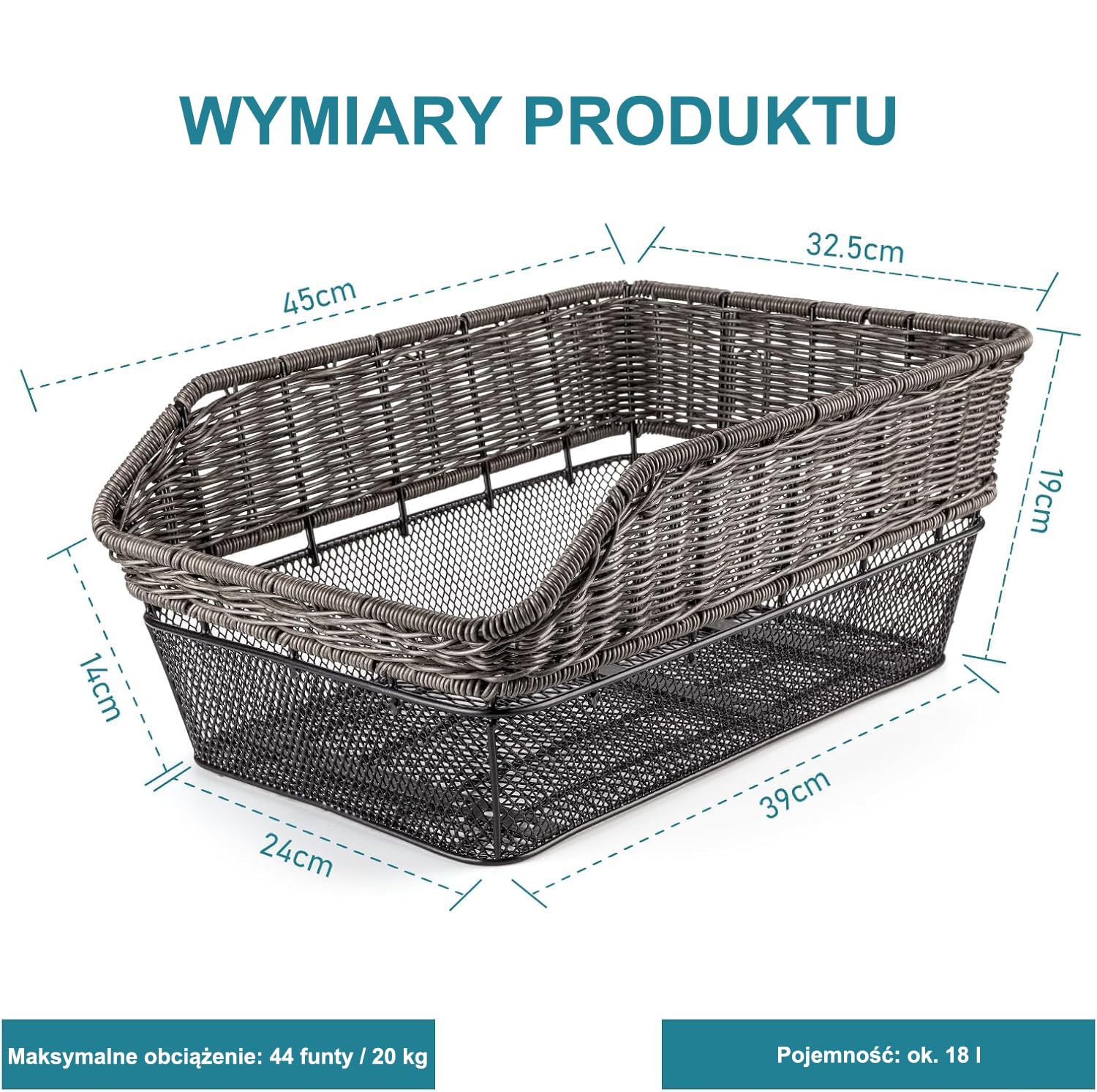 CXWXC Tylny kosz rowerowy z siatką ładunkową i grubą podszewką rowerową