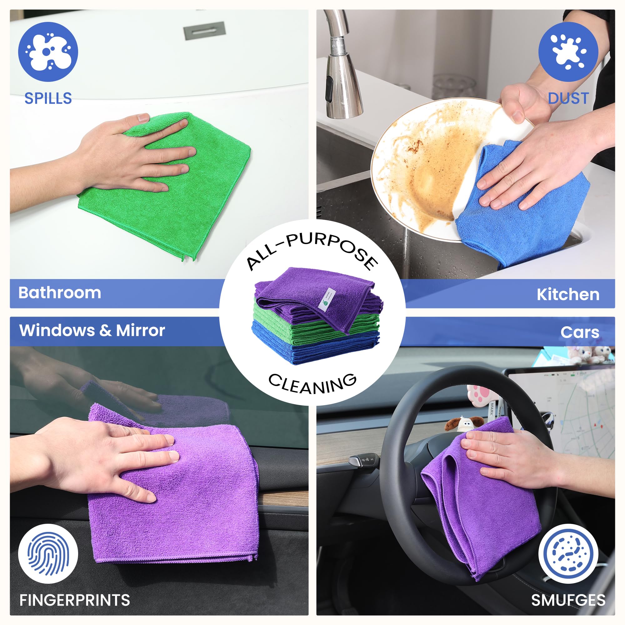Microfiber Cleaning Cloths-12 Pack Microfiber Towels for Cars Kitchen Highly Absorbent Cleaning Towel Lint Free Streak Free Rags — view 7