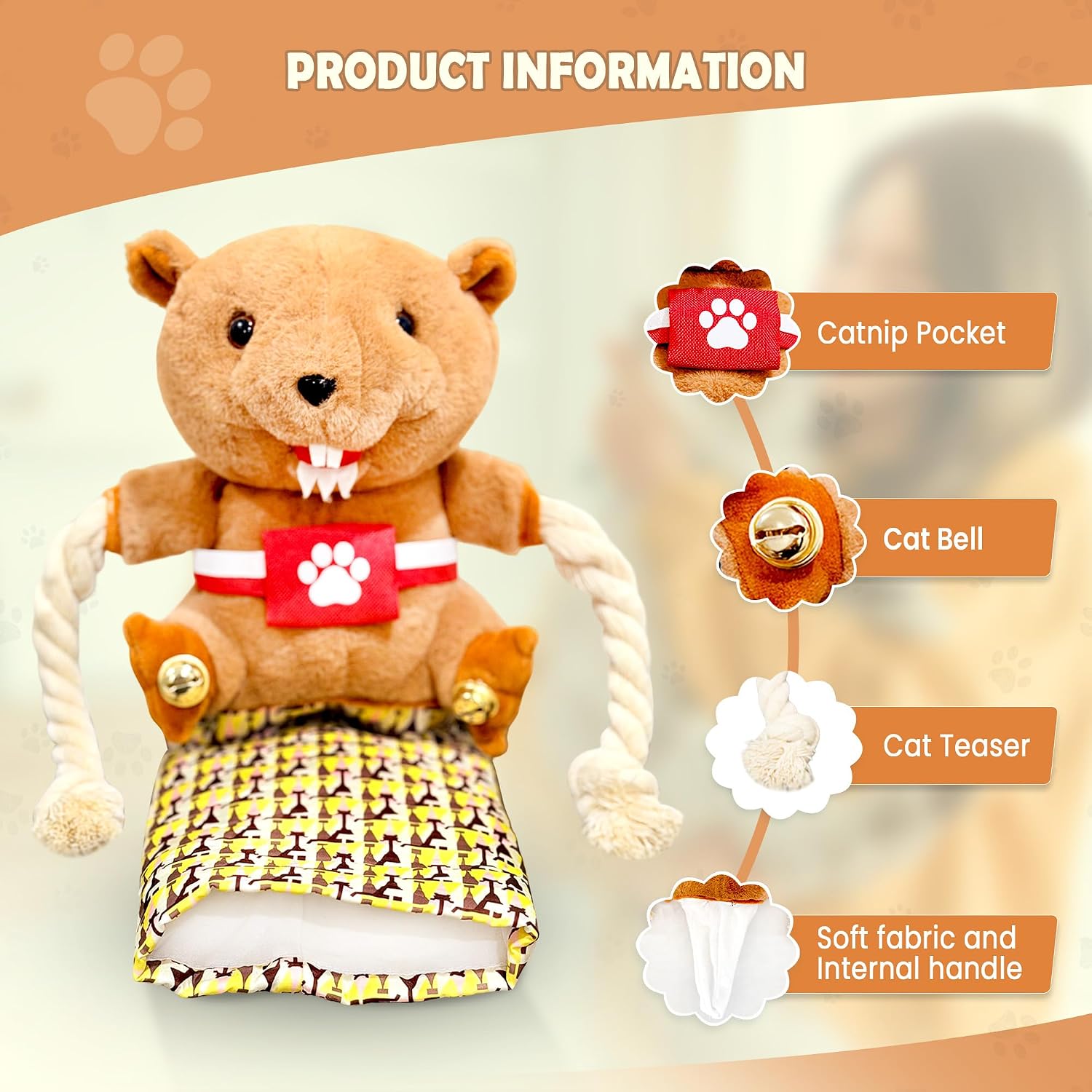 Cat Wrestling Glove – NOT a Hand Puppet, Internal Handle Design (Hand Does NOT Go to Head), Scratch Resistant Cat Wrestler Toy for Kicking & Biting + Pet Hair Removal Tool image 3