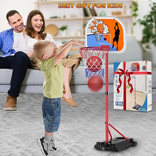 Miniatura 6 de Aro de baloncesto para niños con marcador electrónico de altura ajustable de 3.4 a 5.9 pies, aro de baloncesto para niños pequeños, aro de