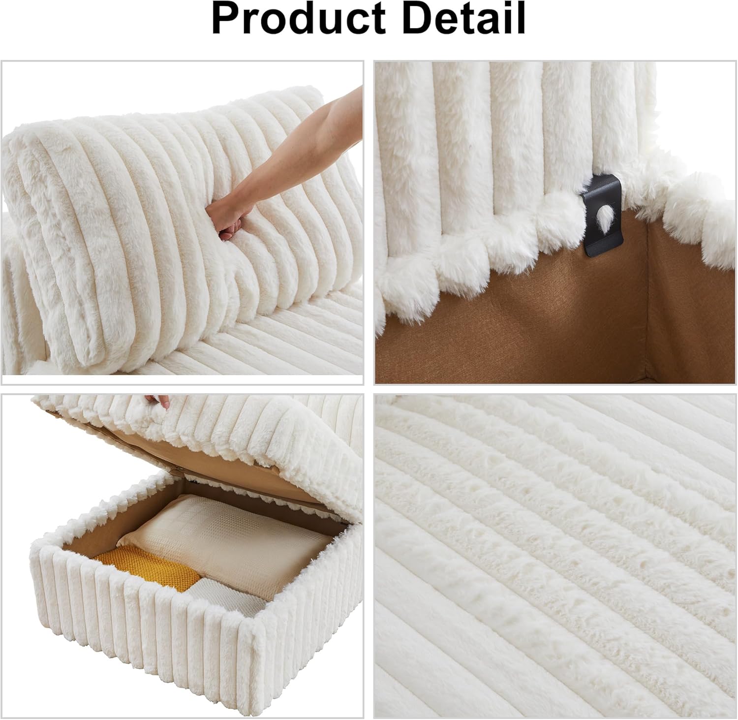 Small Modular Sectional Sofa, Plush Faux Rabbit Fur Loveseat Couch with Storage, 2 Seater Corduroy Sofa Modular for Living Room, Office (White)