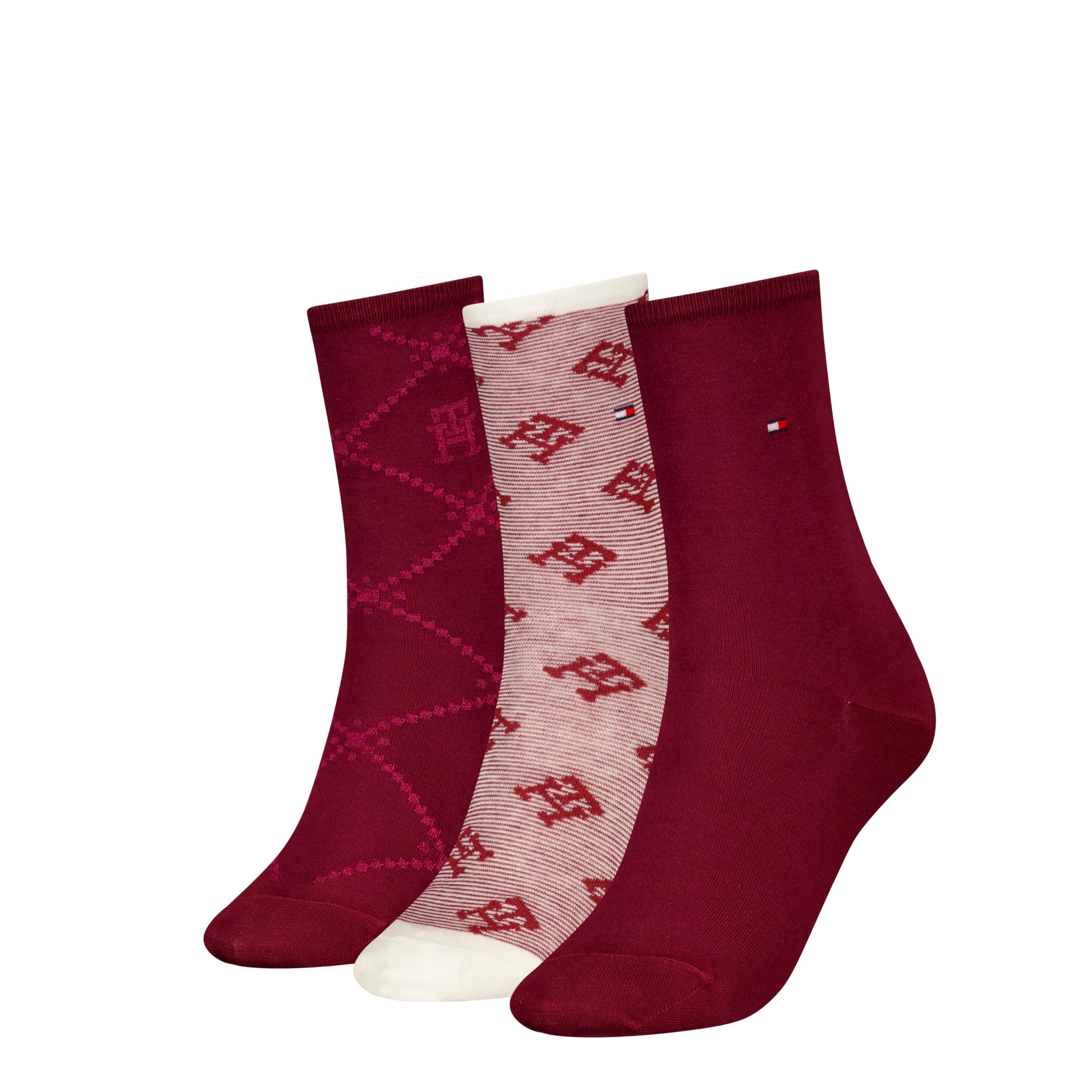 Tommy Hilfiger Women's Monogram Sock Giftbox, Deep Rouge, 35 to 38 (Pack of 3)