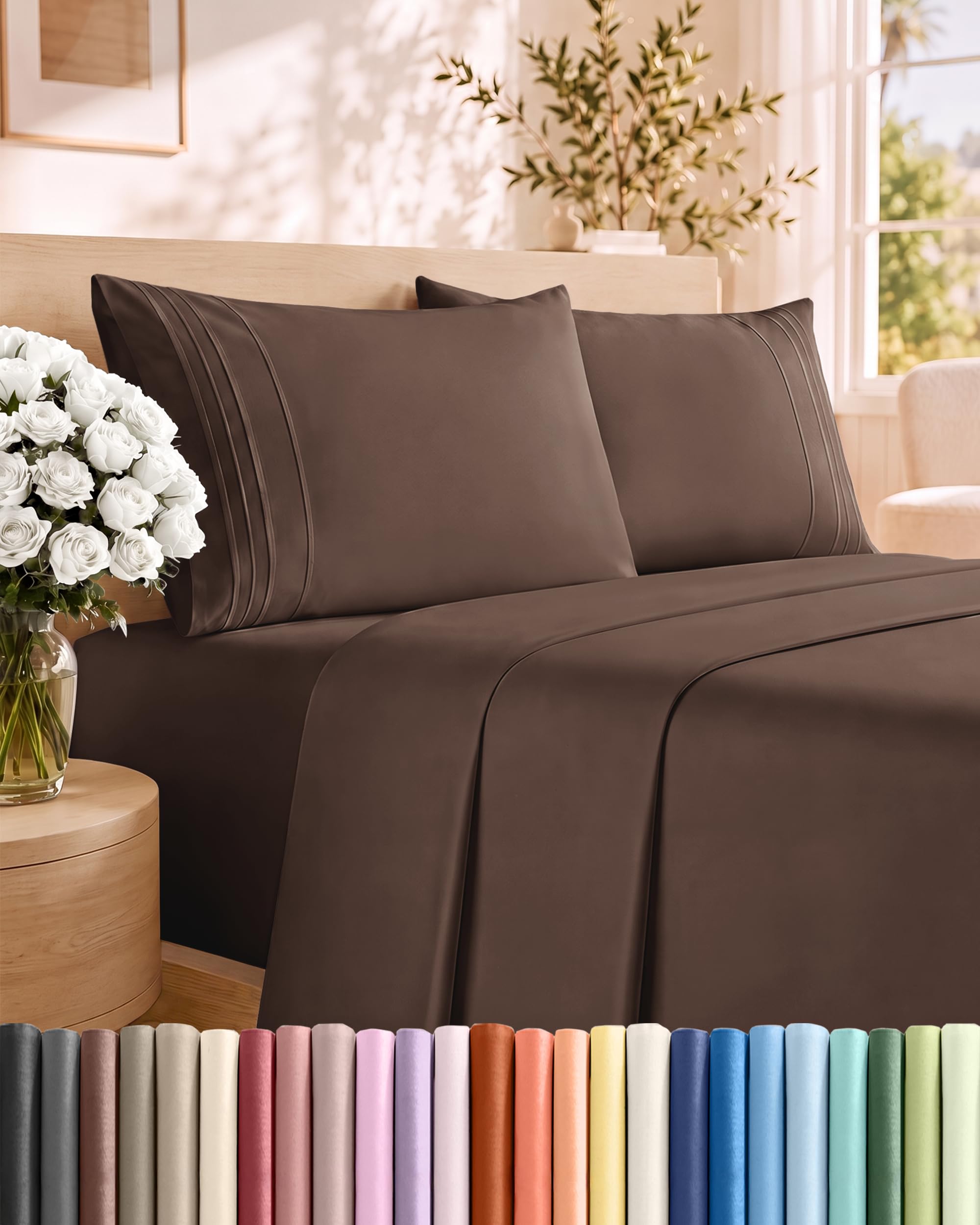 Photo 1 of Cal King Size 4 Piece Sheet Set - Comfy Breathable & Cooling Sheets - Brown