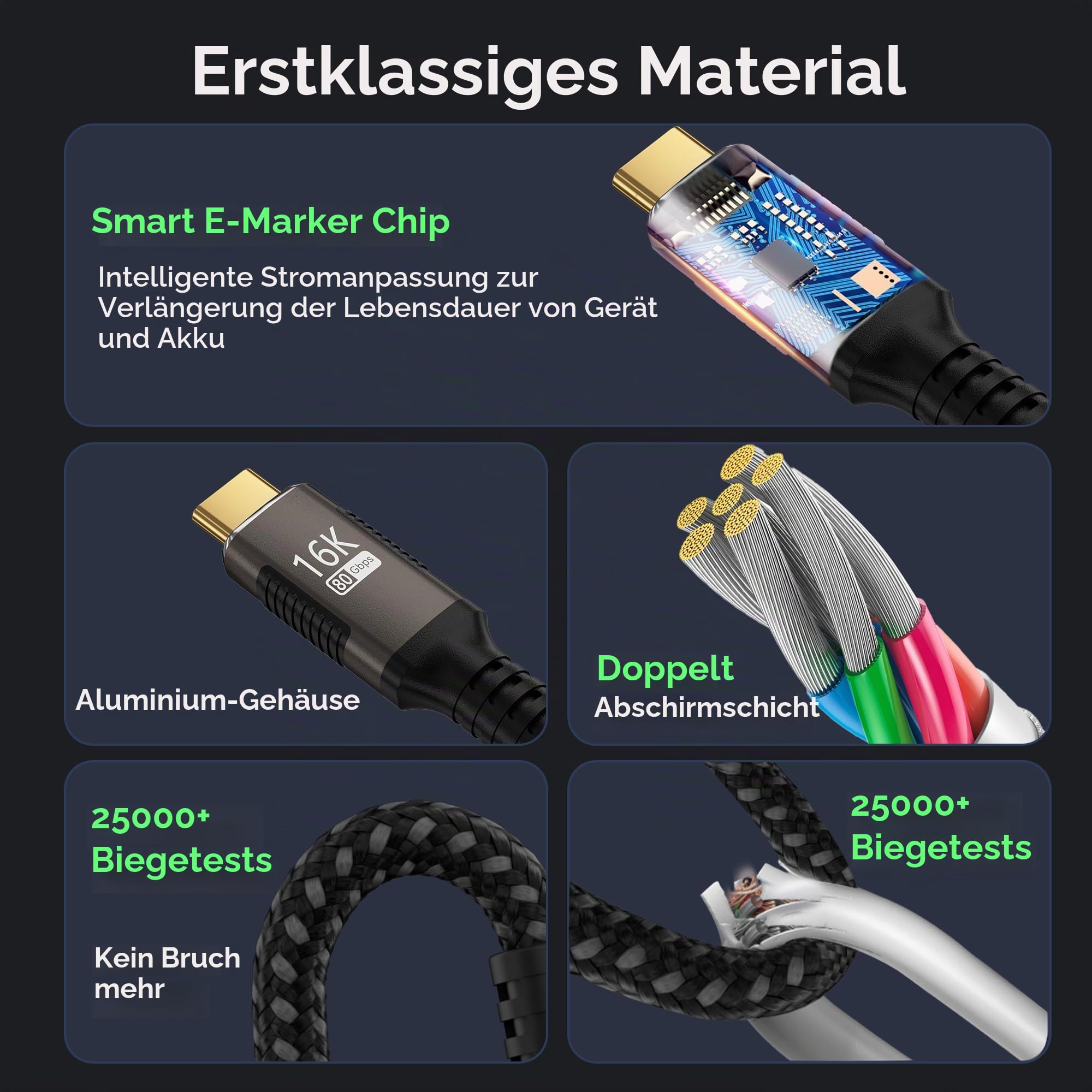 langes USB5 Kabel Winkelkabel 90 Grad 3 m,USB-C Kabel 80Gbps Datenübertragung Kompatibel mit Thunderbolt 5/4,USB typ c ladekabel 240W,16K@60Hz/8K@120Hz Videoübertragung für Display,SSD,Laptop