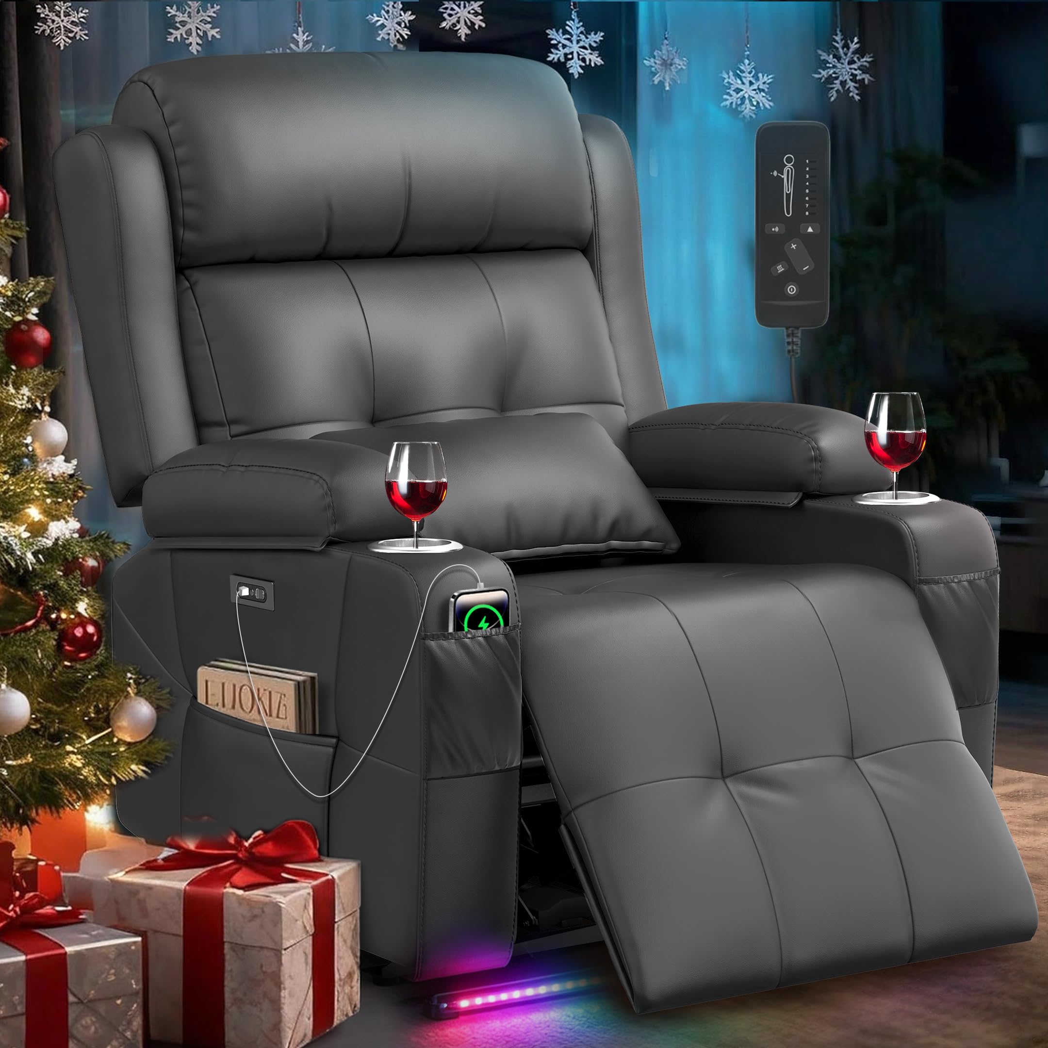 Power Recliner Chair, Home Theater Seating Reclining Sofa with Heat Massage