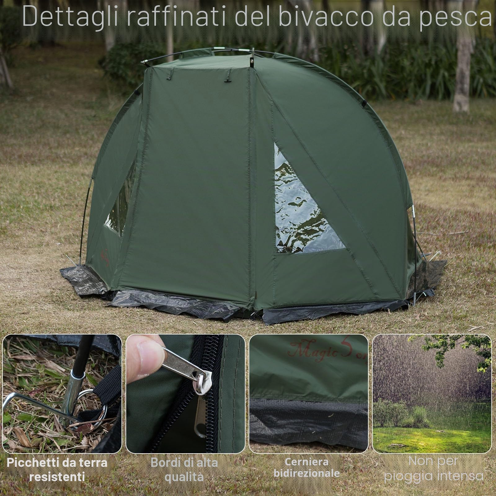 Carp Fishing Bivvy Tent 1-2 Man Easy Install Windbreak Lightweight Waterproof Day Shelter with Ground Sheet Carry Bag for All Weather Overnight Fishing Trip
