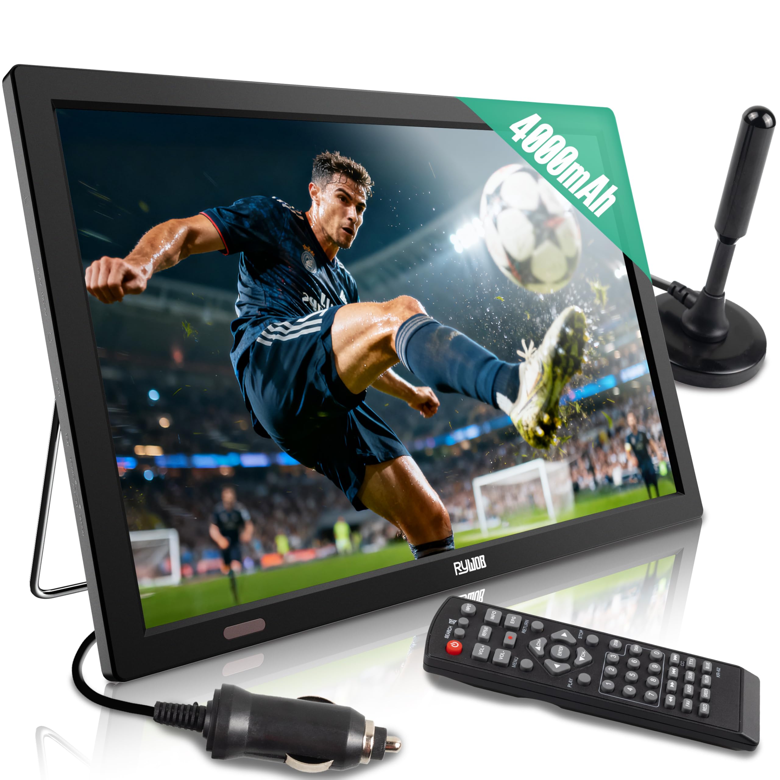 Batería recargable portátil de 15.6 pulgadas, 4000 mAh con | Soporta entrada HDMI/USB/TF/AV, cargador de coche de 12 V para camping, soporte de pared Vesa integrado y soporte