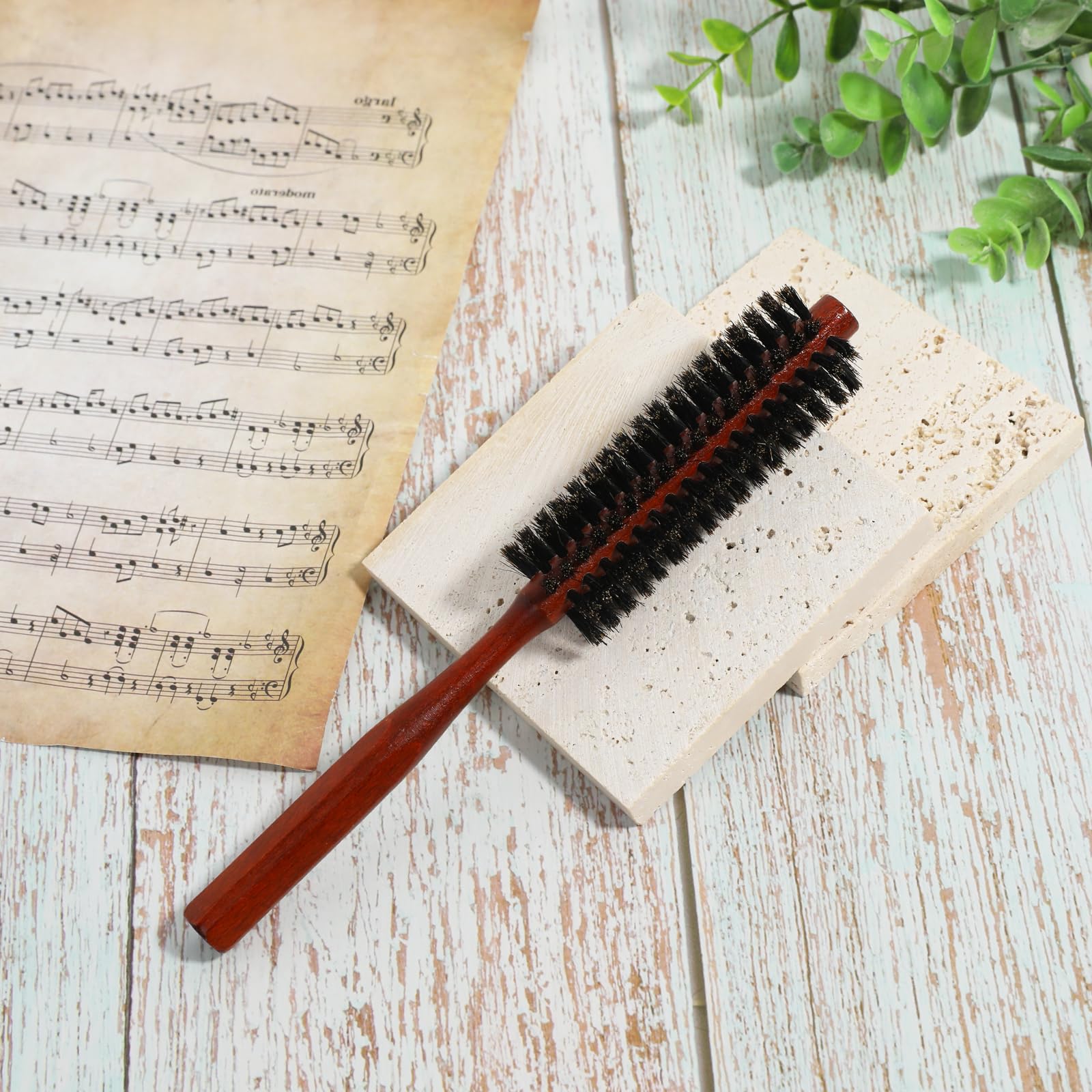 Small Round Hair Brush, Portable Natural Boar Bristle Hairbrush with Wood Handle Mini Bangs Travel Roll Circular Brush - Image 2