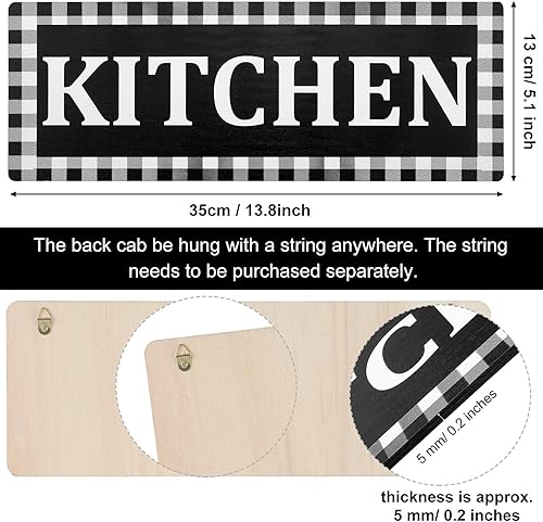 Miniatura 2 de Jetec Letrero de cocina de búfalo a cuadros de madera en blanco y negro, decoración de pared de 13.8 x 5.1 pulgadas, letrero de pared rústico en
