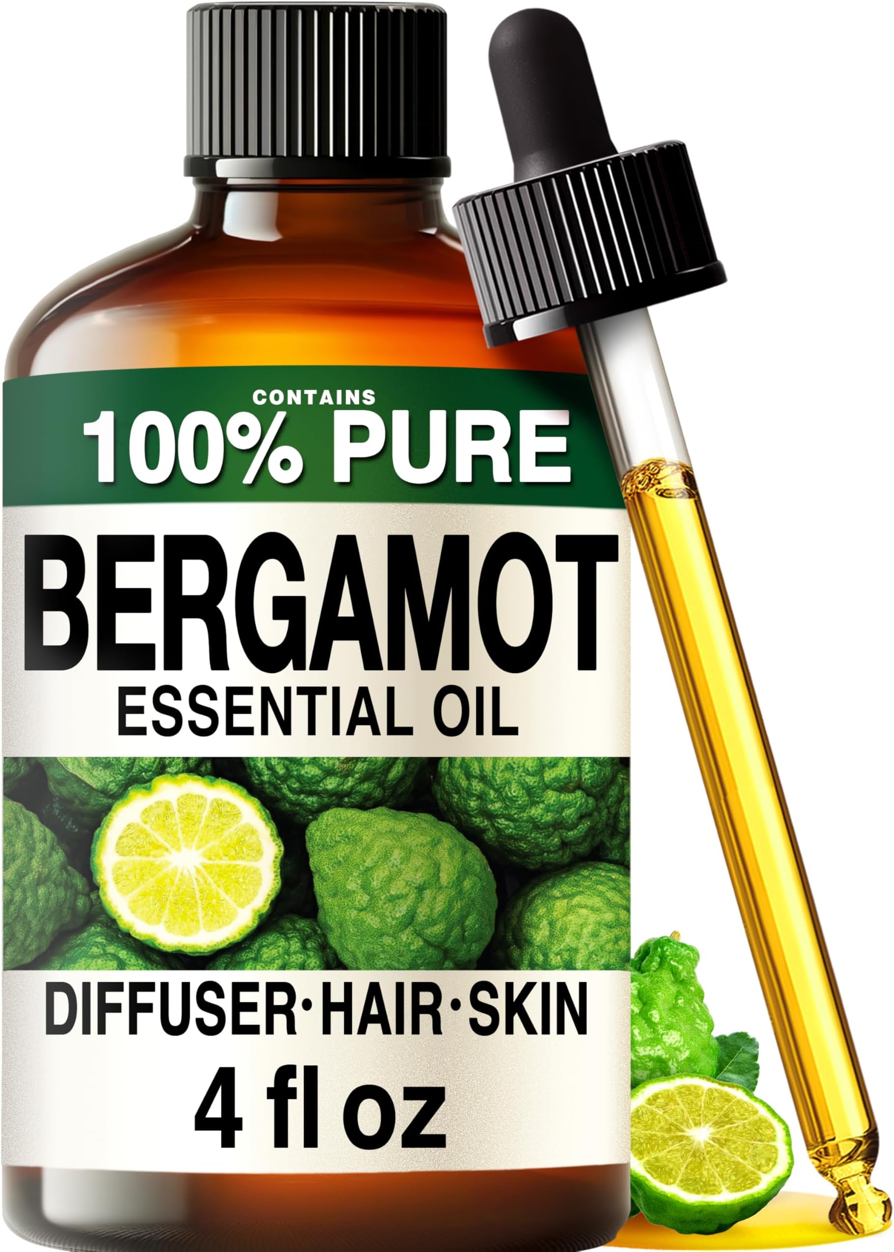 KUKKA Bergamot Essential Oils - 118ml - for Hair, Skin, Diffuser, Aromatherapy & DIY Soap Making Scent