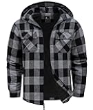 Mens Flannel Hooded Jacket Sherpa Lined Zip Up Hoodies for Men Plaid Shirt Jackets Warm Thick Fleece Coat with Pocket