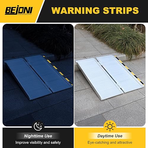 Miniatura 4 de BEJONI Rampa portátil para silla de ruedas de 5 pies, rampa plegable para 600 libras de capacidad, rampa de aluminio con rampa antideslizante para