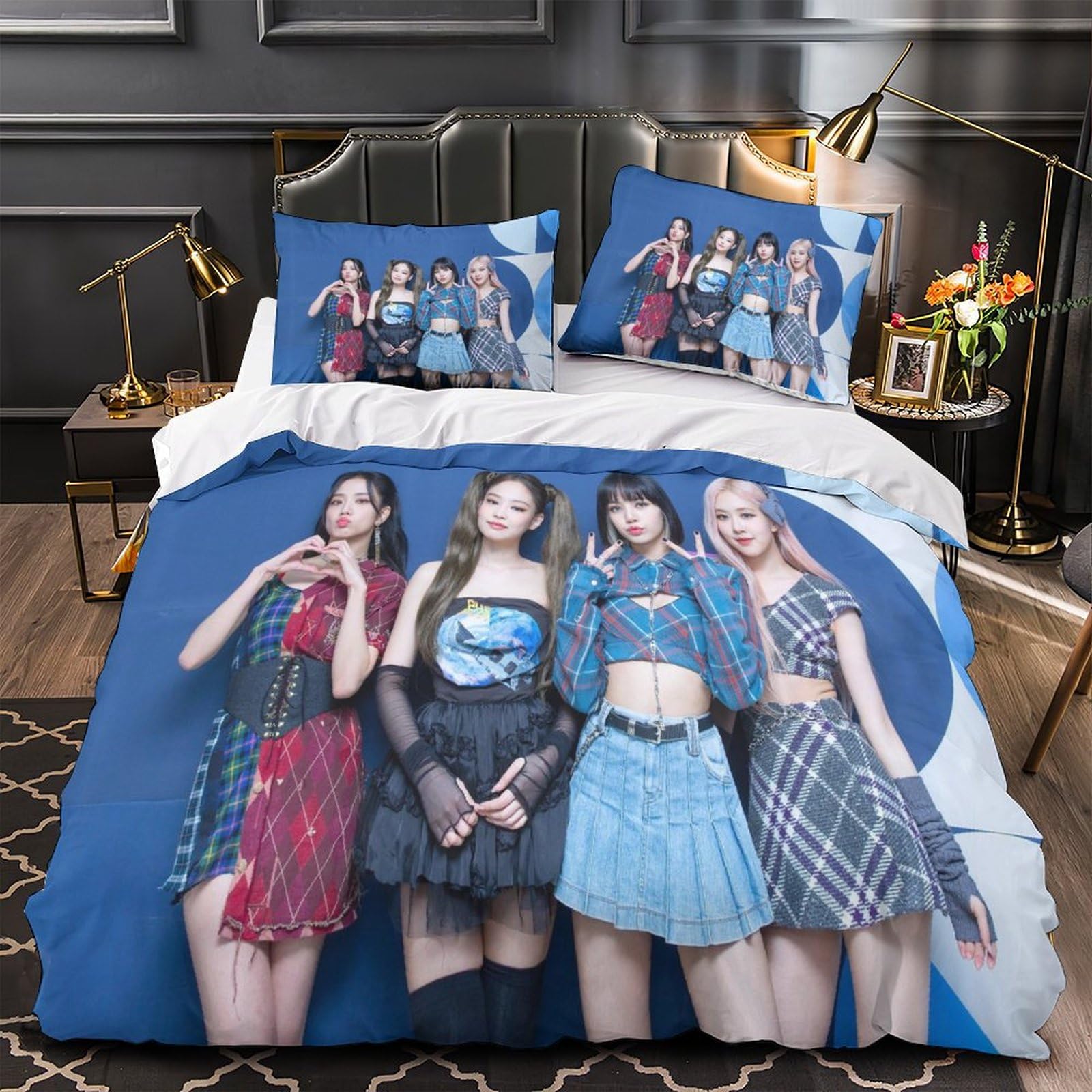 Housse de couette Blackpink 140x200cm en microfibre avec taie d'oreiller