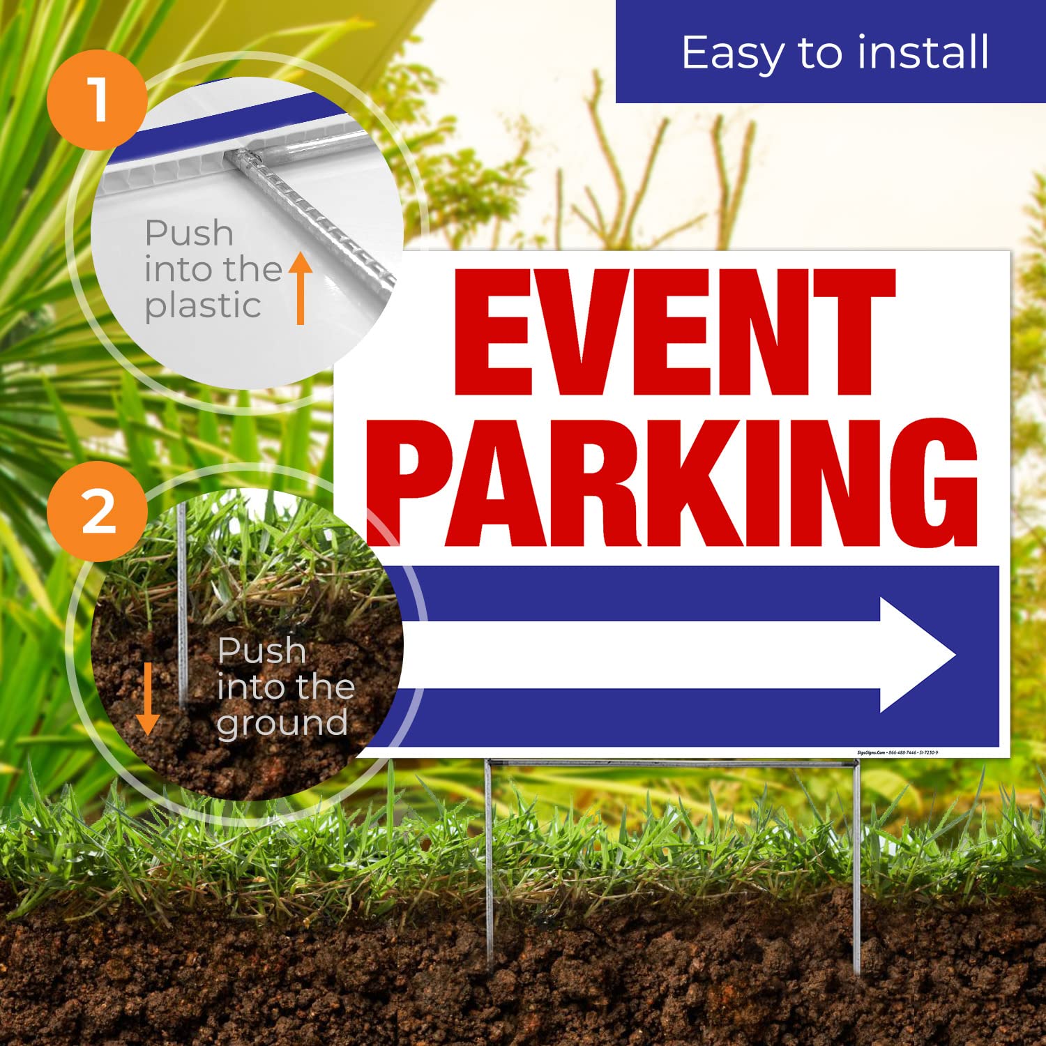 Event Parking With Left Arrow Sign, (2 Pack) Double Sided 12x18 Inches, Corrugated Plastic with Metal H Stake, Made in USA by Sigo Signs