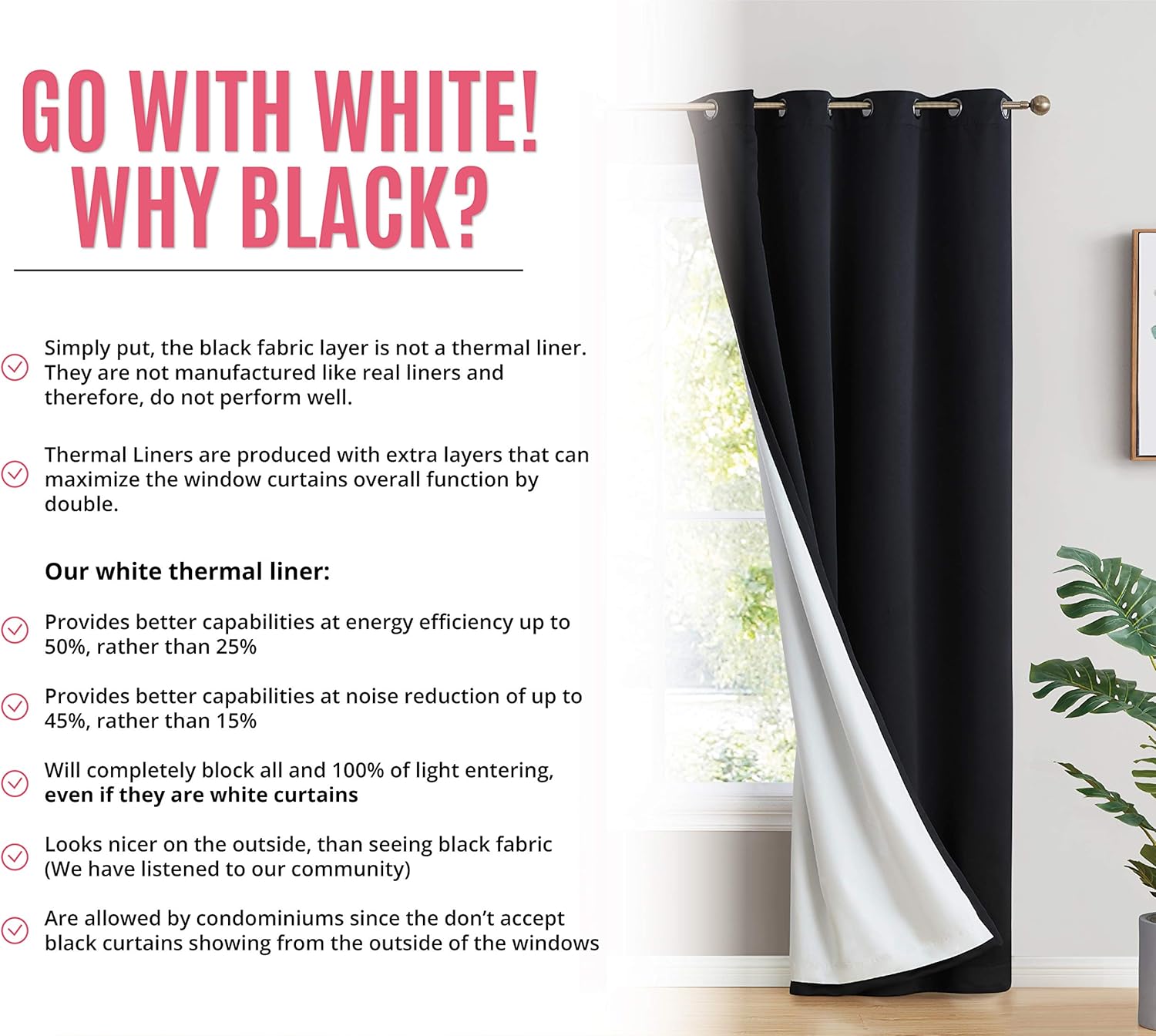 HLC.ME Dakota 100% Complete Full Blackout Lined Drapery with Heavy Double Layer Thermal Insulated Floor Length Window Curtain Grommet Panels for Bedroom & Living Room, 2 Panels (42 W x 84 L, Black)
