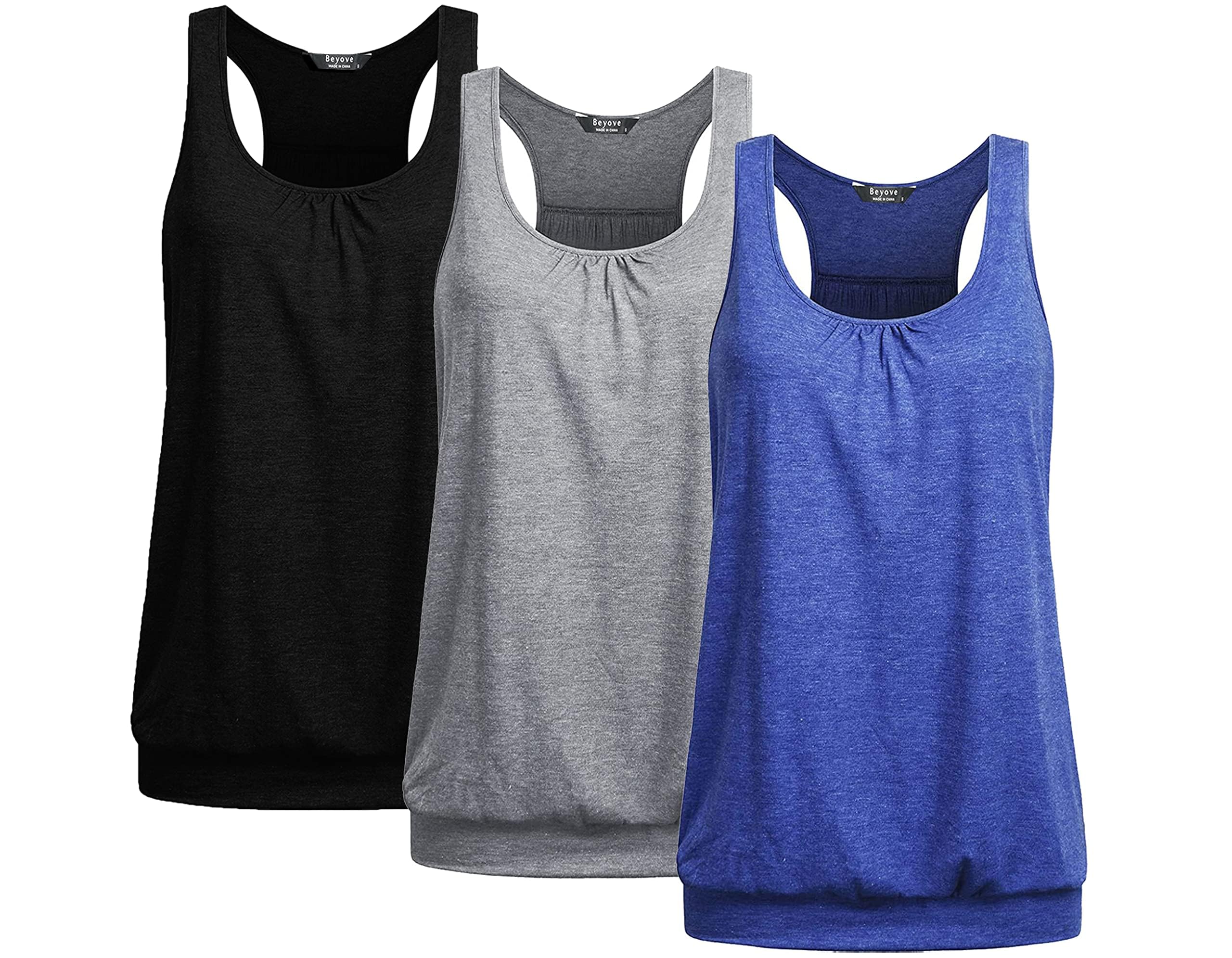 Beyove Racerback Tank Tops for Women Yoga Athletic Workout Tops Sleeveless Loose Fit Muscle Shirts Activewear 3 Pack