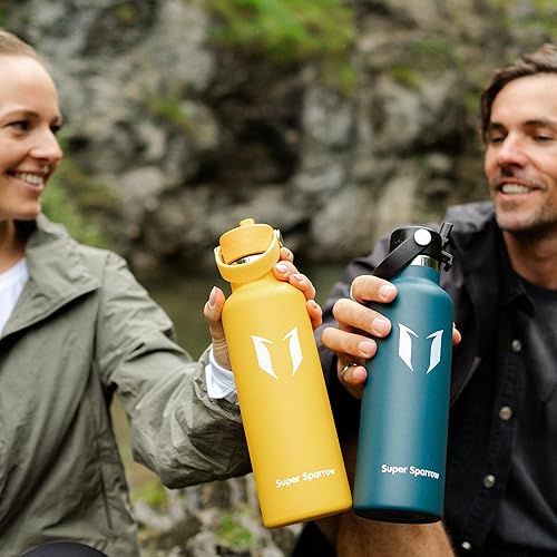 Miniatura 14 de Super Sparrow Botella de Agua Aislada - 17 Oz / 25 Oz / 34 Oz - Frasco FlipFlow de Boca Estándar - Libre de BPA, Botella a Prueba de Fugas - azul