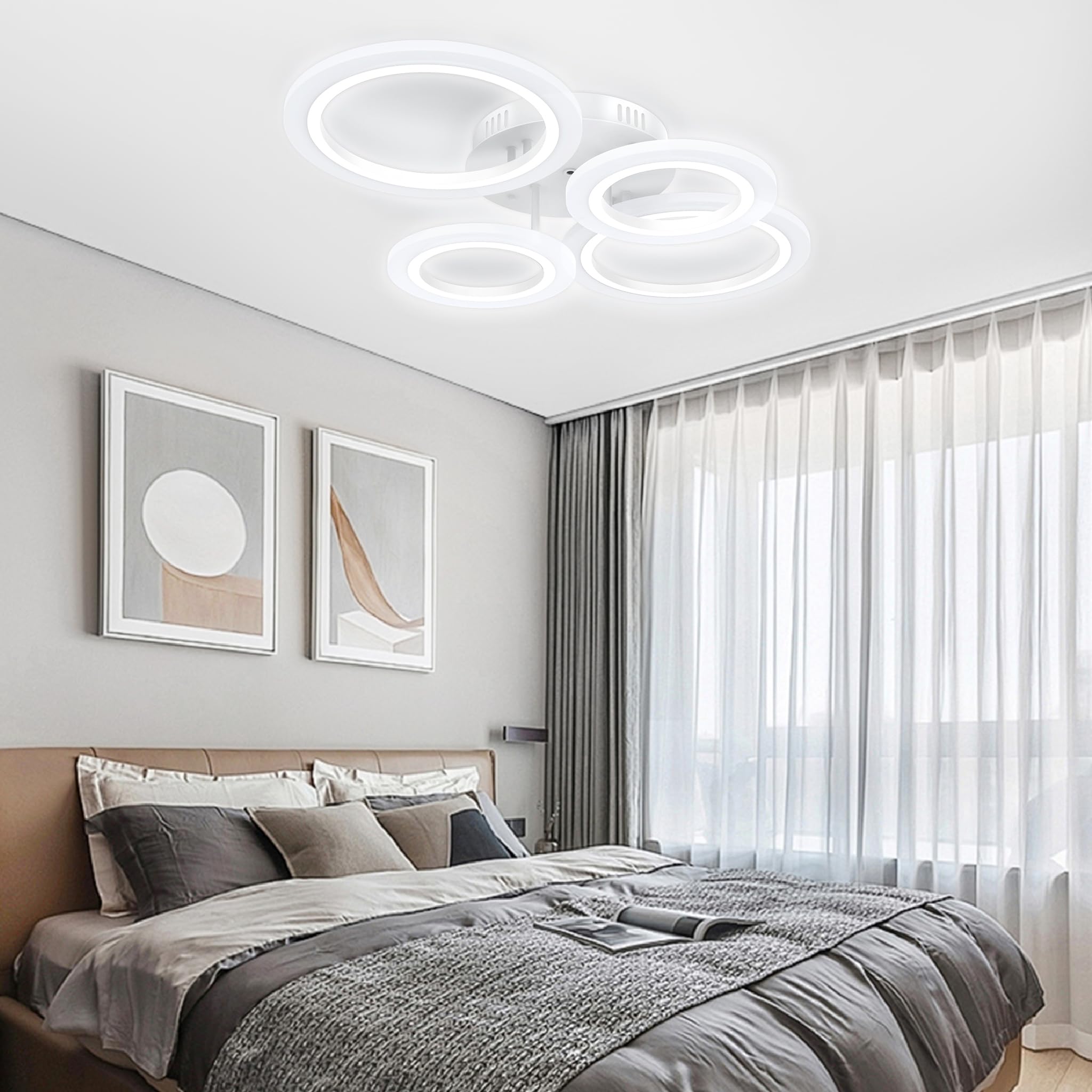SUBTLETY 60W Dimmbar Deckenleuchte LED Deckenlampe mit Fernbedienung IP44 Wasserdichte Badlampe Modern Kreisverkehr Schlicht Lampe für Büro Wohnzimmer Schlafzimmer Flur Keller Küchen (2+2 Ringe)