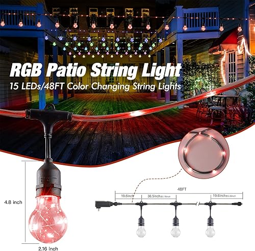 Miniatura 5 de GLSbuld Guirnalda de luces para exteriores, bombillas que cambian de color, luces de patio con cuerda de hada, cadena de luces para exteriores e