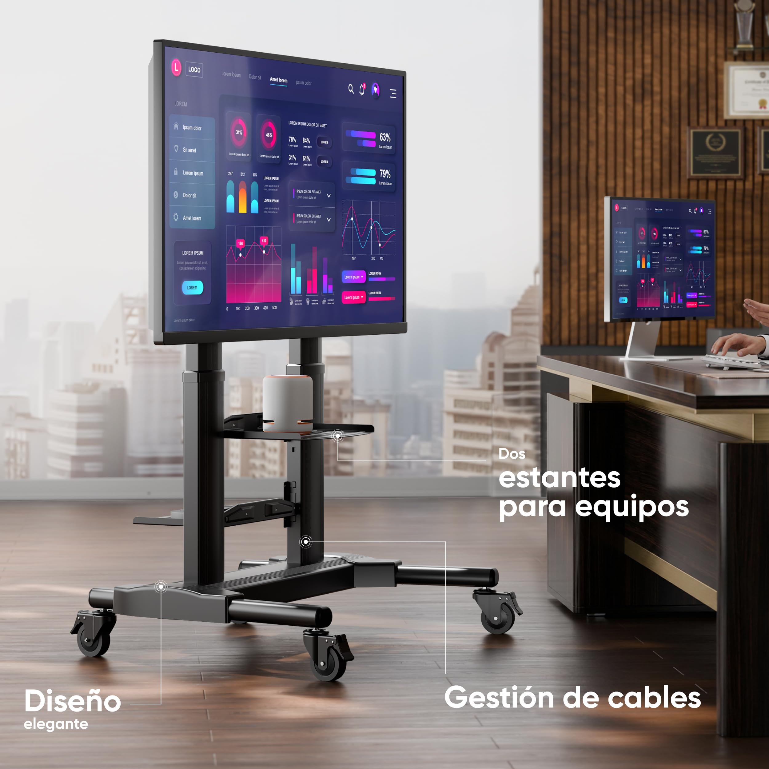 ONKRON Soporte TV Ruedas 40" - 80", 55,5 kg, máx VESA 700x400, TS2771-B