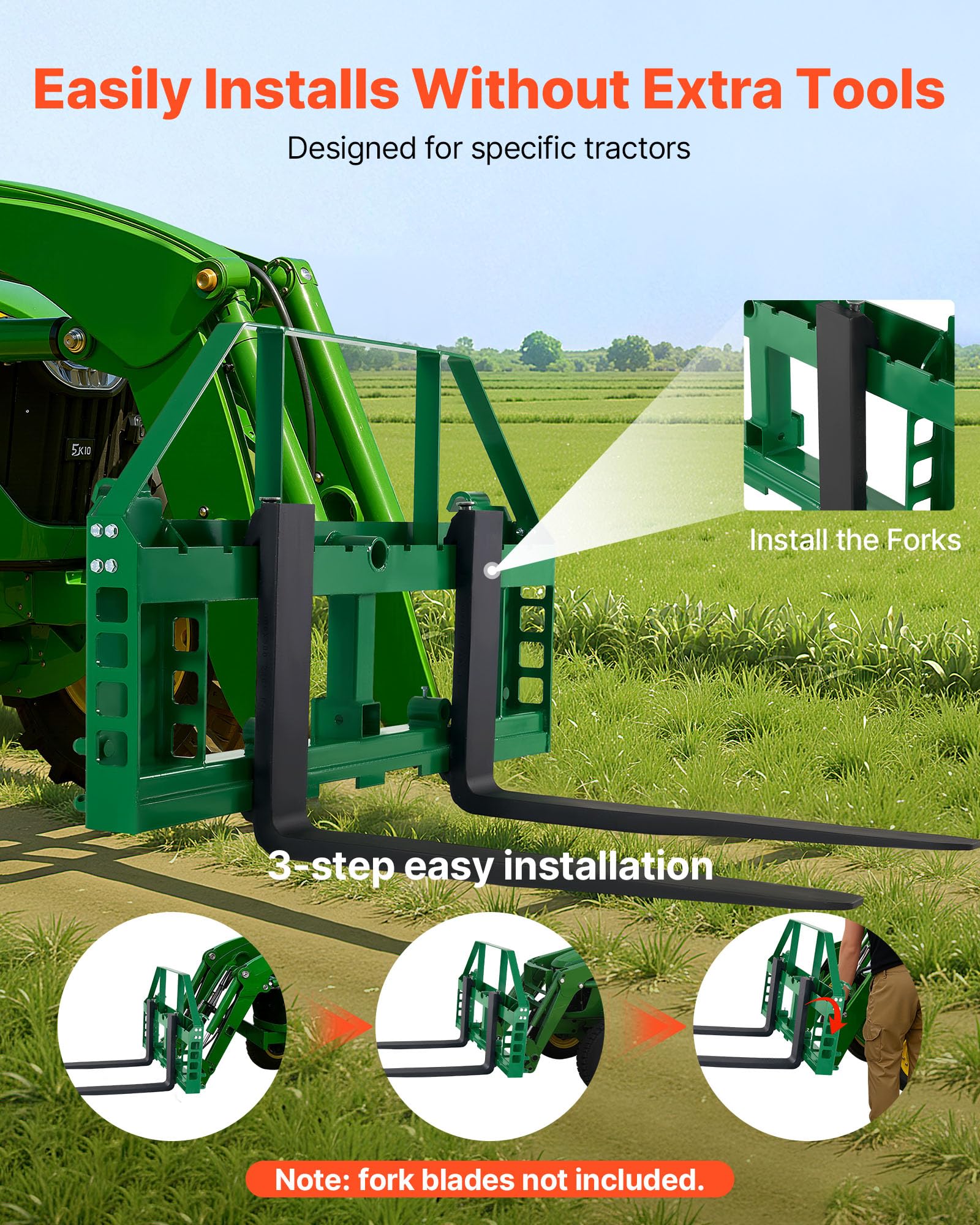 VEVOR Kompaktlader, 1814 kg, 1270 x150x752 mm Palettengabelrahmenaufsätze mit 50,8 mm Anhängerkupplung & Speerhülsen, passend für John Deere Lader mit Schnellbefestigung, nur Rahmen