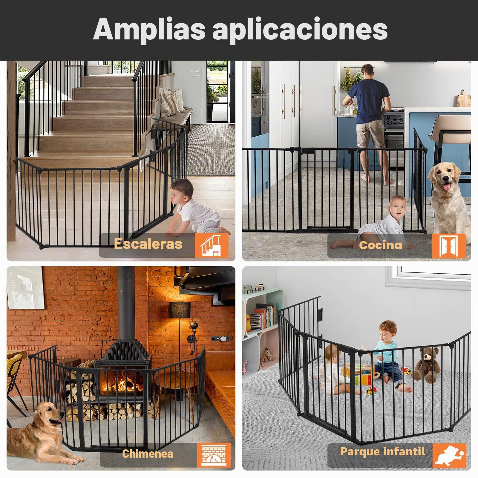 UISEBRT Rejilla de protección para chimenea con puerta de 300 cm de metal, rejilla de protección para estufa, barrera plegable, rejilla de protección para puertas, rejilla de protección para niños y