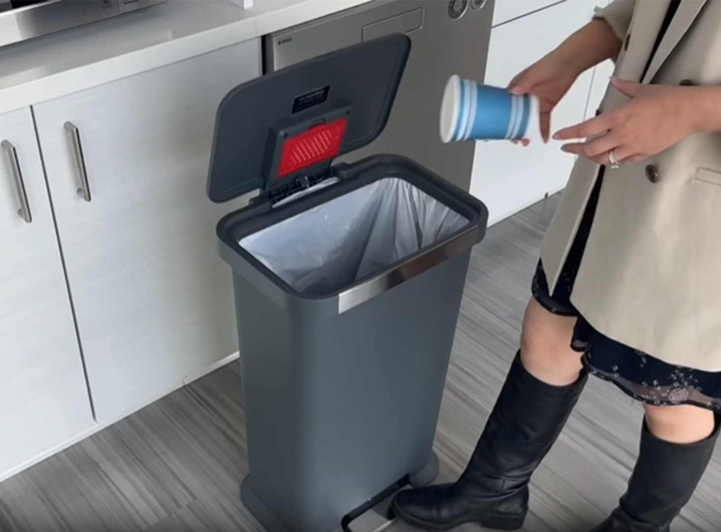 Image of iTouchless SoftStep 13.2 Gal / 50L Step Pedal Kitchen Trash Can with Odor Filter, Durable Dent-Proof Construction and Stainless Steel Trim, Garbage Bin with Lid for Home Office, Bedroom, Gray Plastic