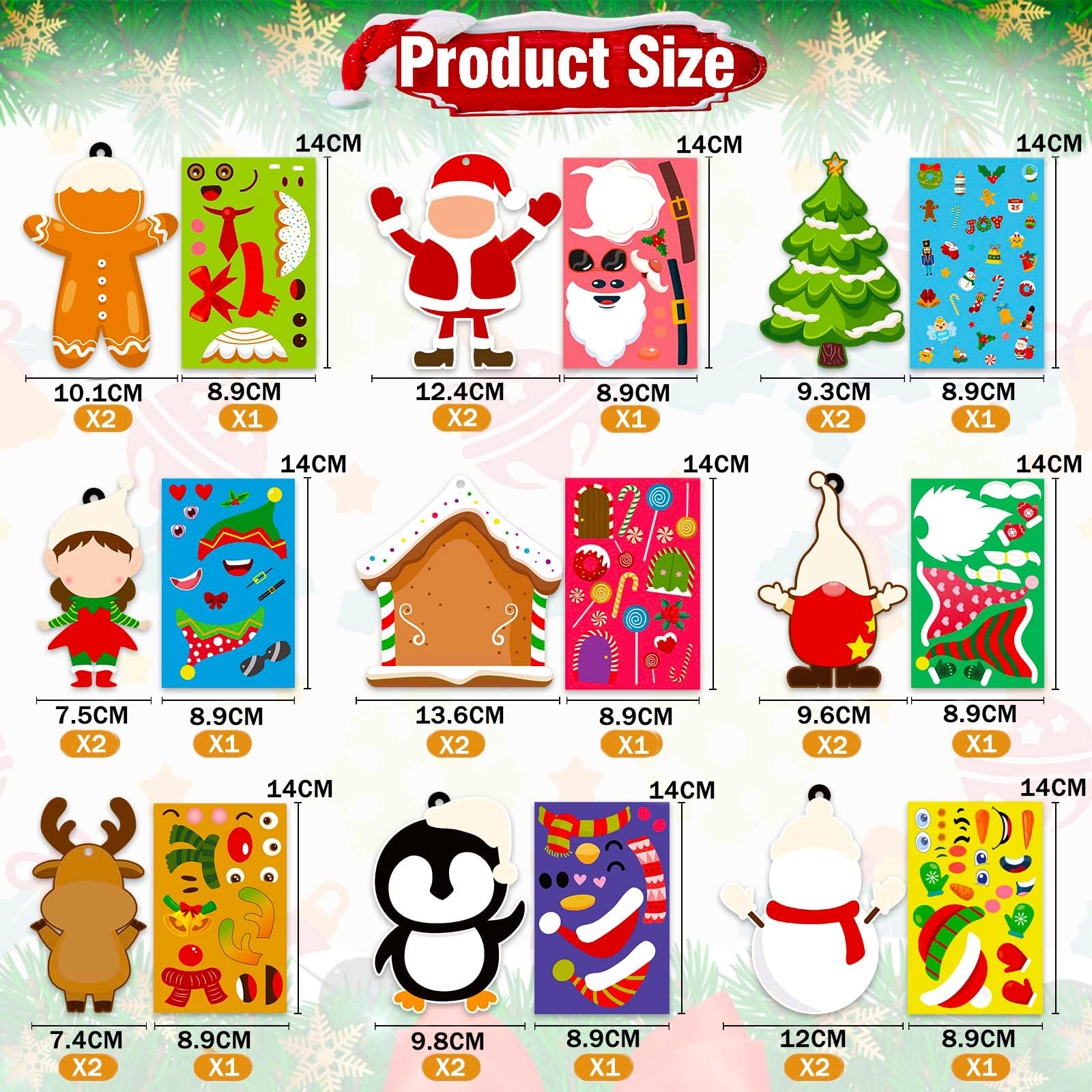 24 Stück Weihnachtsbaum Bastelset Für Kinder – Inkl. Vorlagen, Aufkleber & Bänder Zum Dekorieren