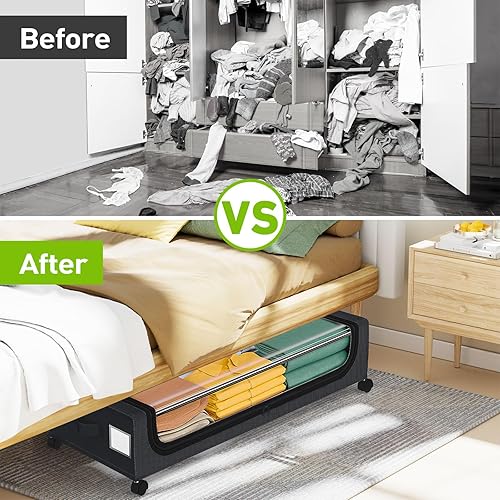 Miniatura 3 de APSARAS USA - Almacenamiento debajo de la cama con ruedas, contenedores de almacenamiento debajo de la cama con ventana transparente, cajones