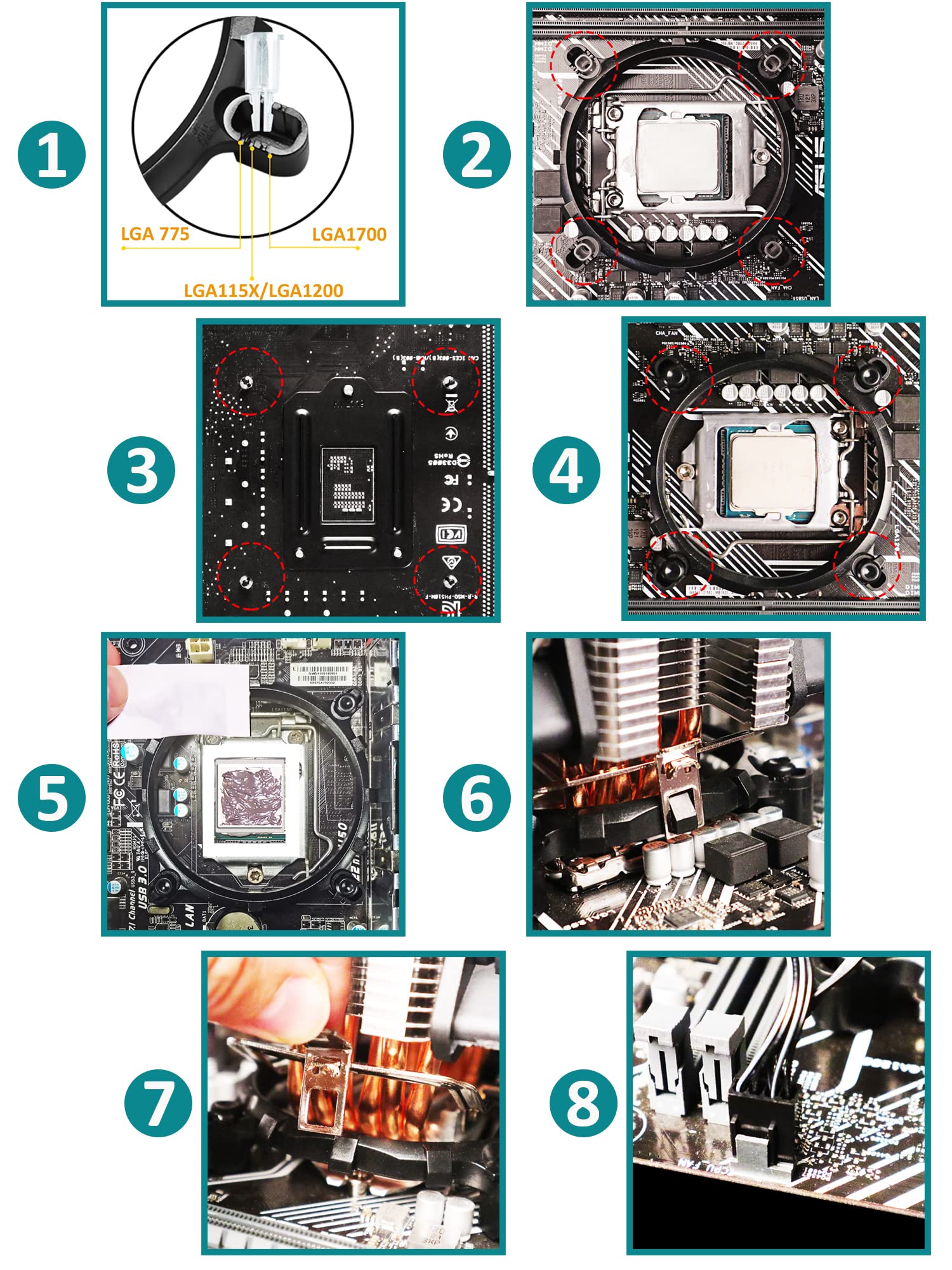 GLOTRENDS Refroidisseur CPU Pour Intel Processeur Core 12ème Génération (LGA 1700), TDP 240W, 6 Heatpipes, RGB LED 120mm PWM Ventilateur, Support De Montage Pour LGA1700/1200/1156/1155/1151/1150/775