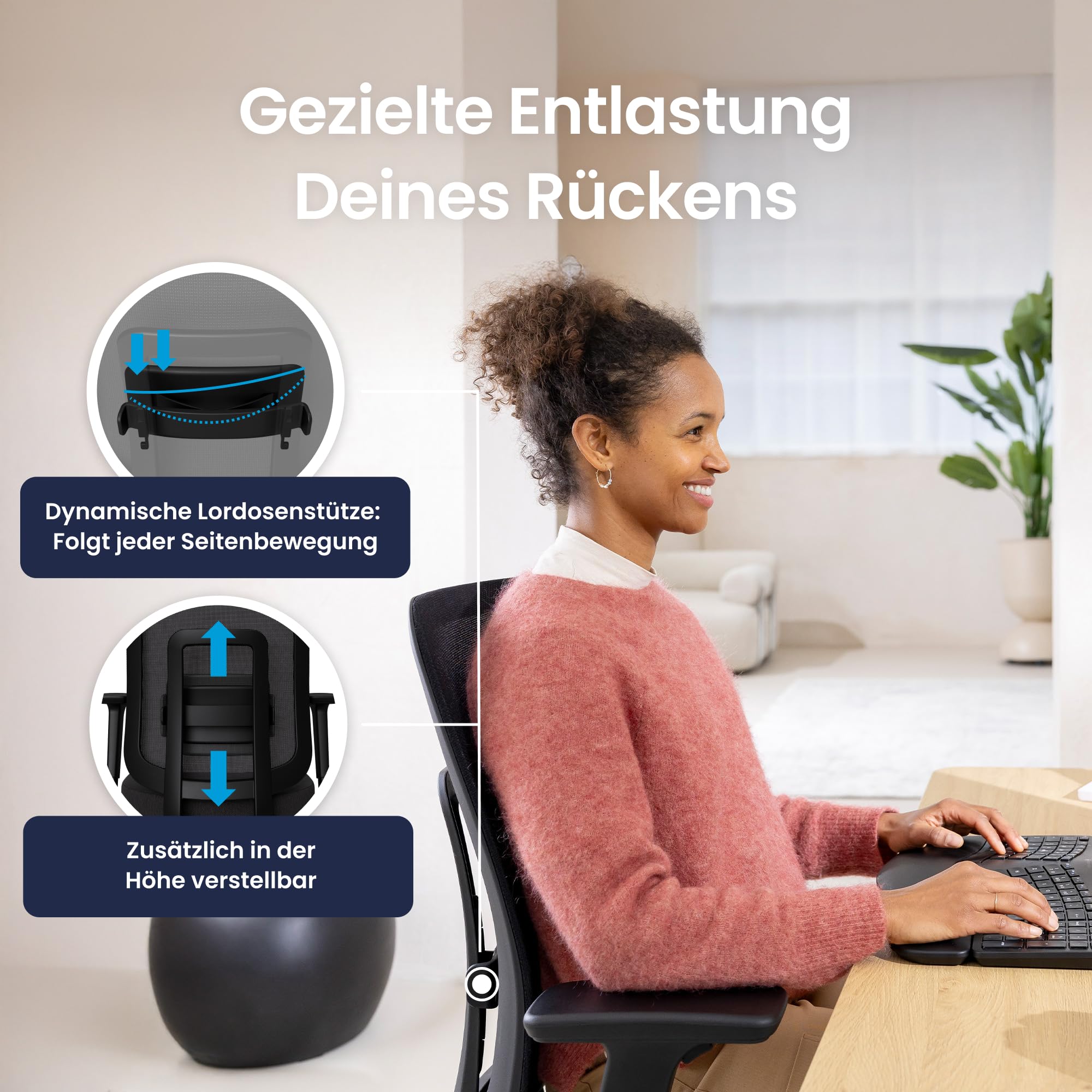 Ergotopia PureBack ergonomischer Bürostuhl – Schreibtischstuhl ergonomisch mit 4D-Armlehnen & Synchronmechanik – Bürostuhl ergonomisch Testsieger – Bequemer Büro Drehstuhl für gesundes Sitzen