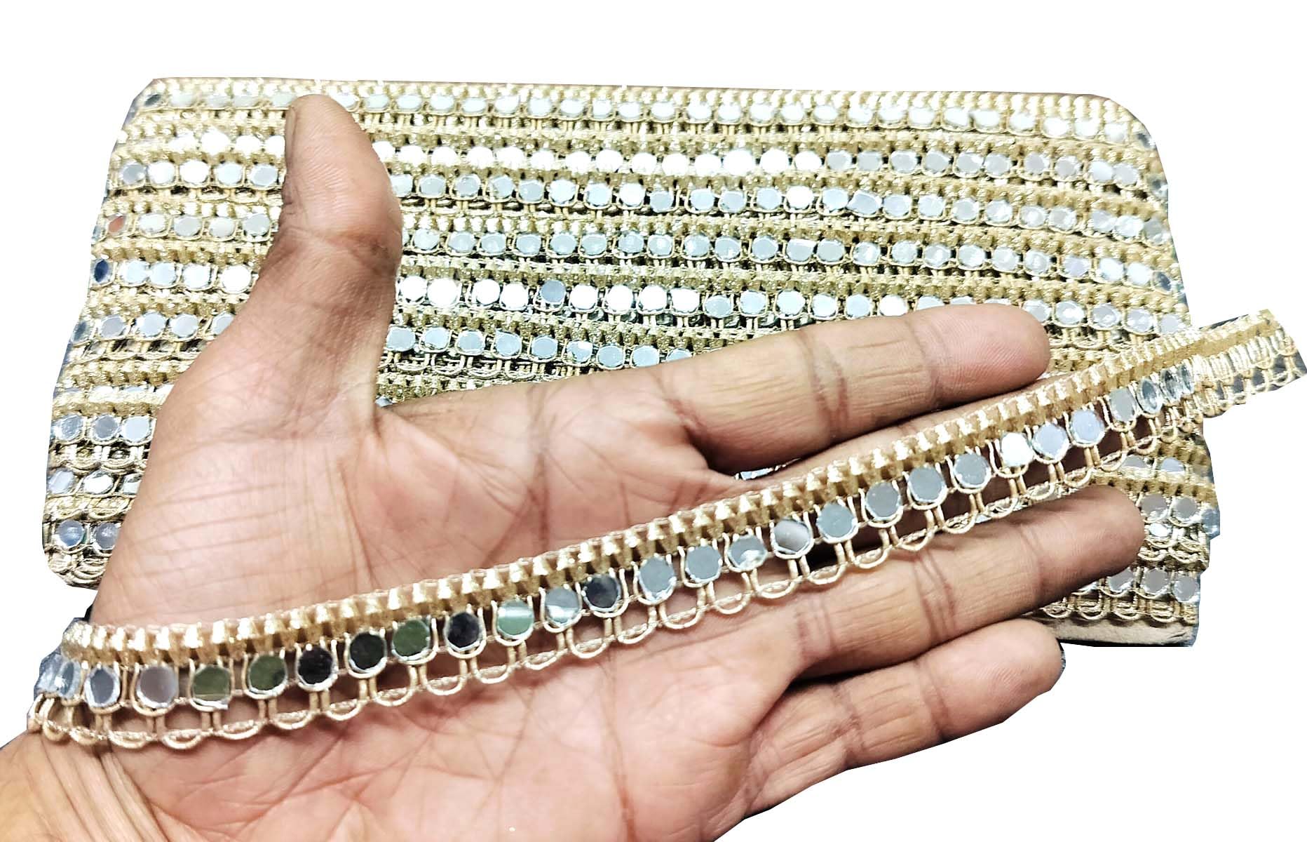 Indian lace 9 Yard Lace Golden Mirror Work Decorative Trim Fringe Applique Sewing Craft Tassel Flower Bridal Wedding Fabric Decor Clothes Accessories