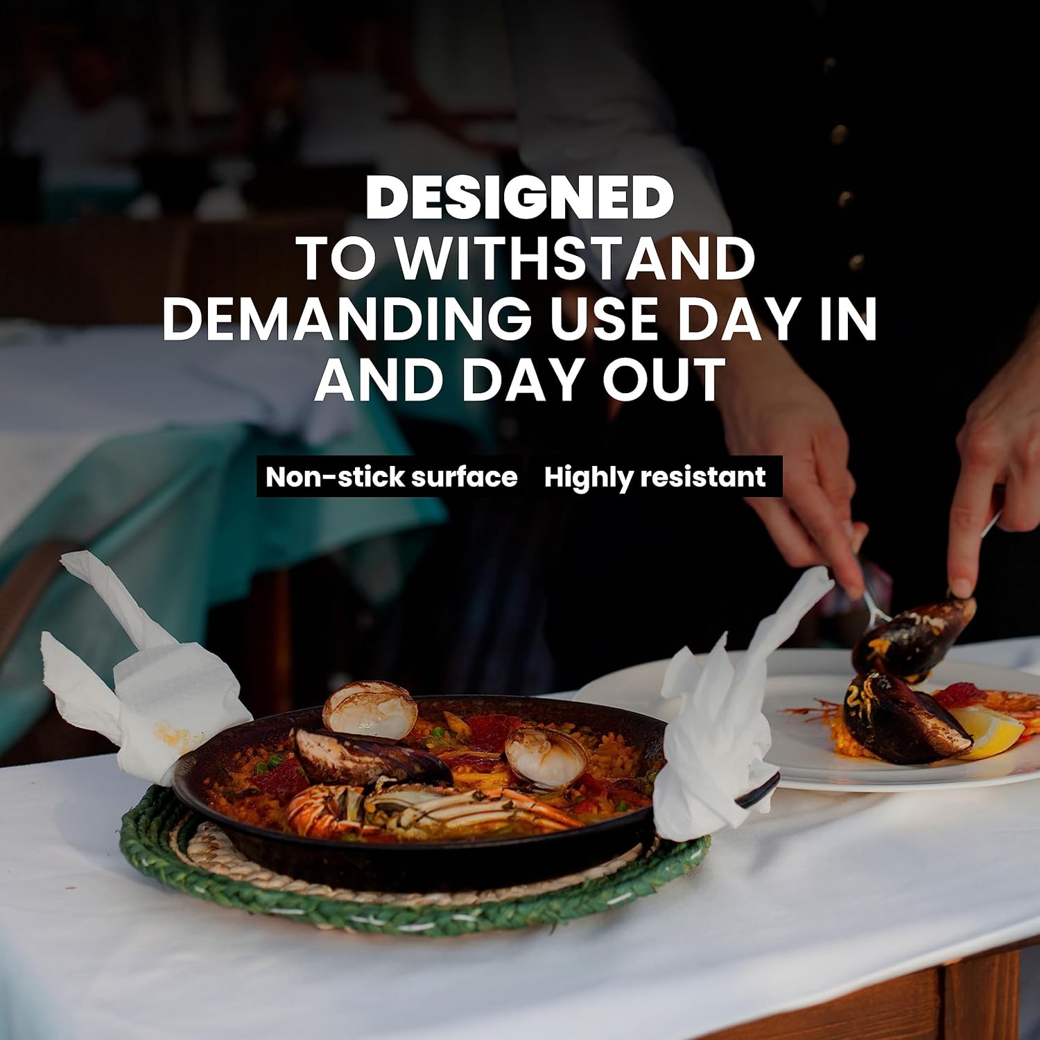 Machika Paella Pan| Professional Induction Cookware| Enameled Steel Nonstick Pan for Cooking Mediterranean Food, Steaks & More | Ideal for Restaurants, Catering, Events | 3 Servings | 15 in |