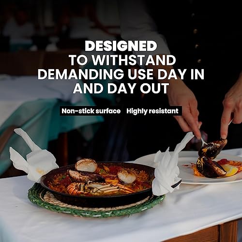 Miniatura 9 de Machika Paella antiadherente de acero esmaltado, 17 pulgadas, compatible con inducción, 5 porciones, ideal para restaurantes, catering, eventos