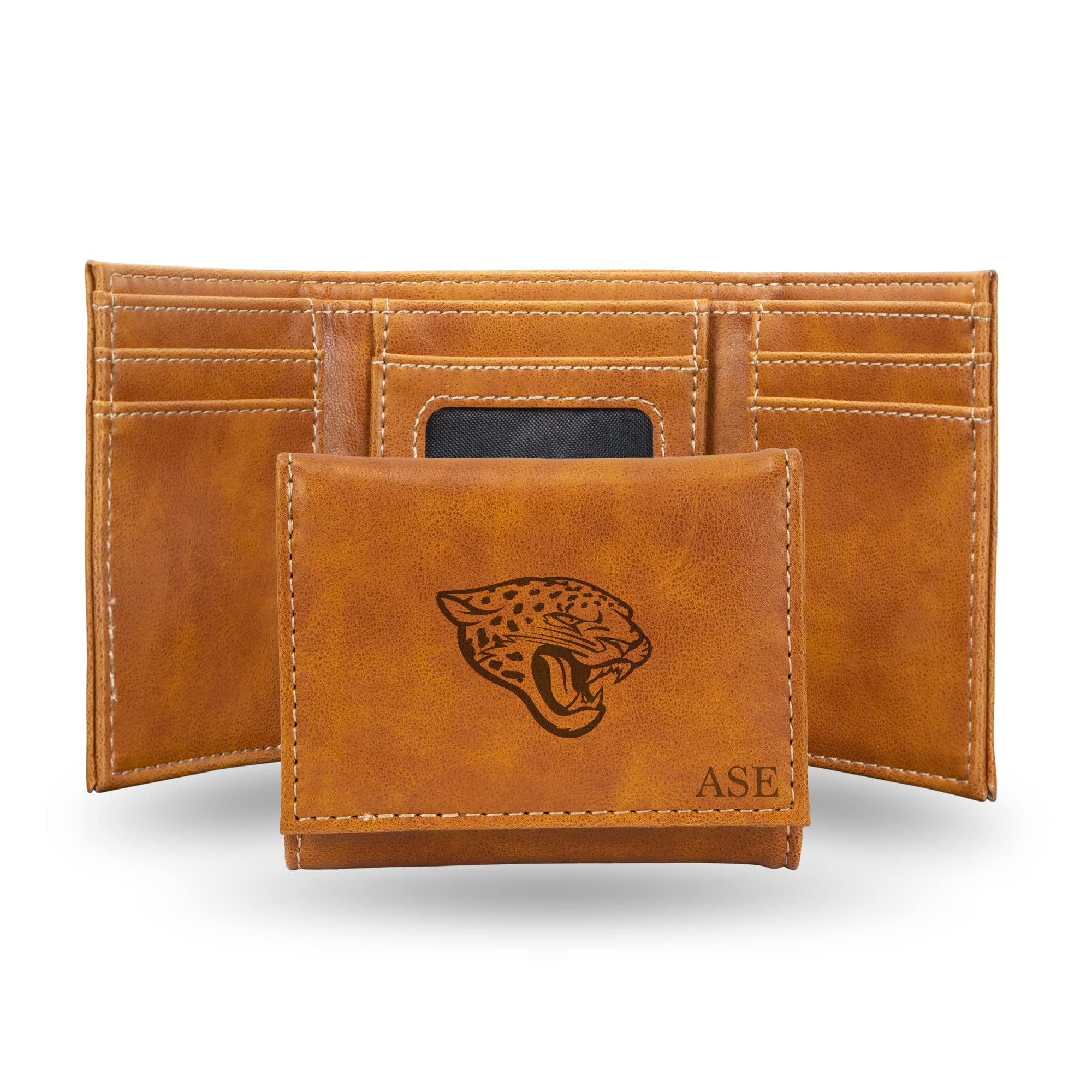 Rico Industries NFL Jacksonville Jaguars Brown Personalized-Custom Laser Engraved Tri-fold Wallet - Slim Wallet