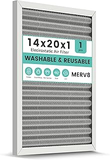 14x20x1 Reusable Air Filter, Washable, Merv 8, Electrostatic HVAC AC Furnace Filter, Permanent, Lasts a Lifetime, Healthier Home or Office (Actual Size