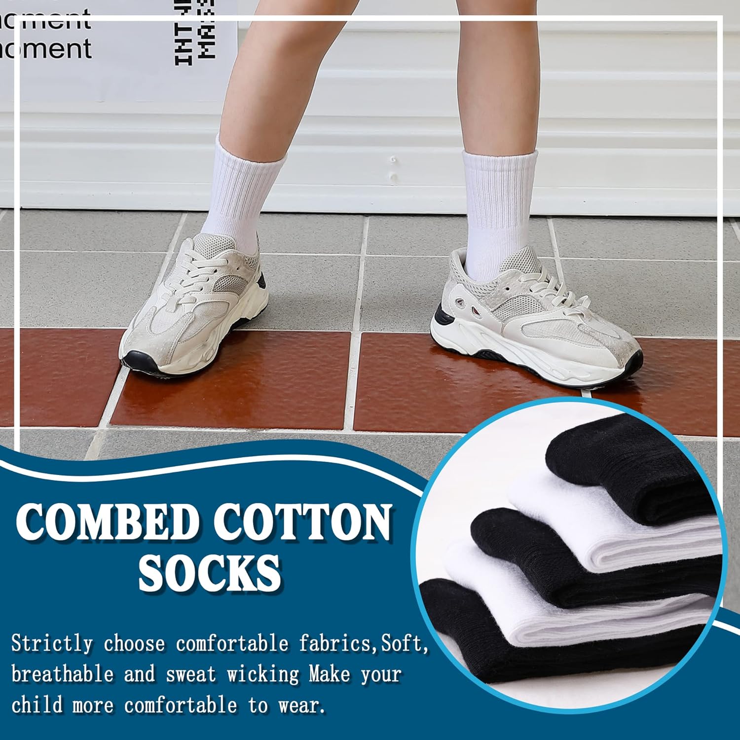 Kids Classics Crew Socks 10 Pairs Child Boy Girls Athletic Cotton Basic School Uniform Breathable Casual Sports Socks - Image 3