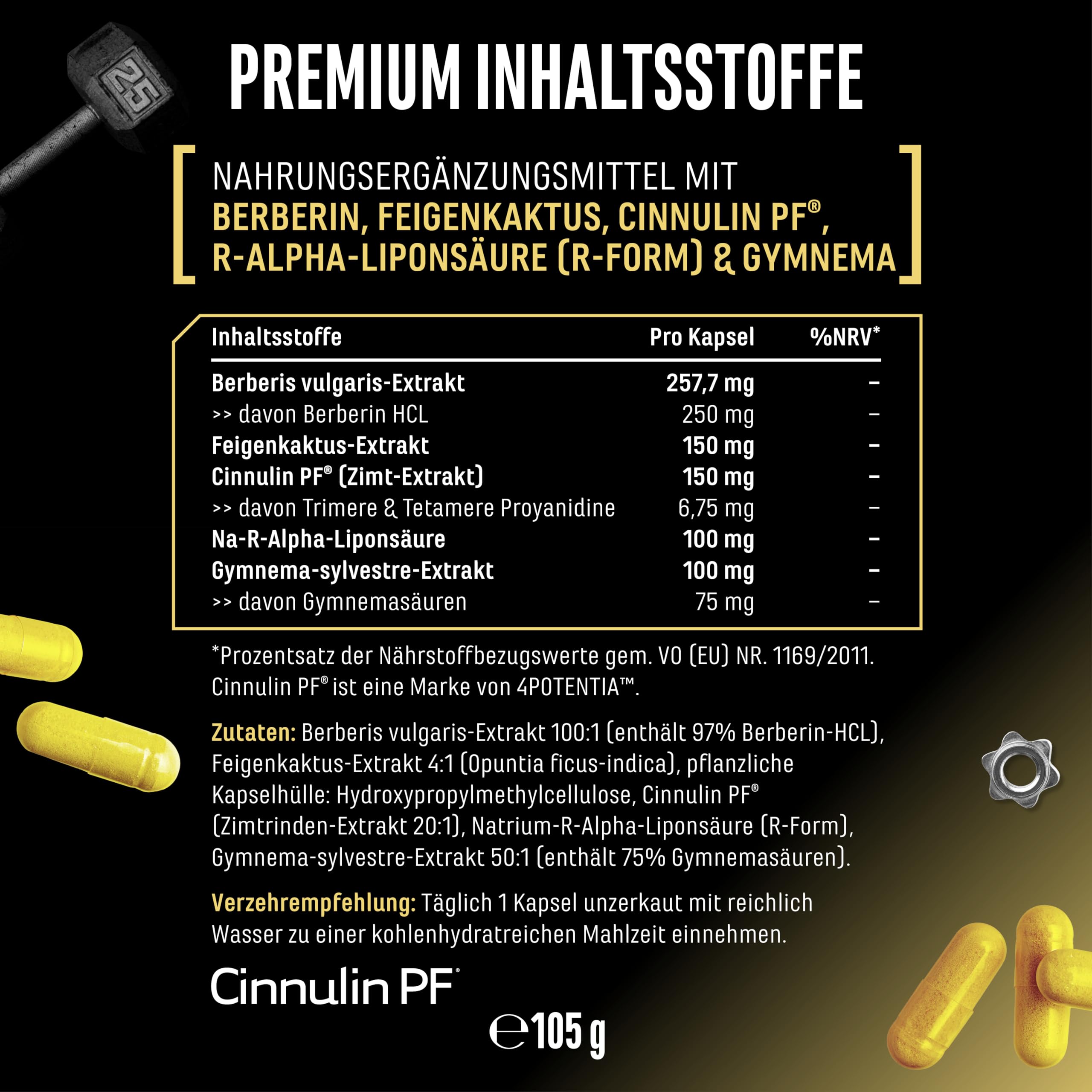 GEN GERMAN ELITE NUTRITION Invictus G.D.A - 120 Kapseln | Berberin-Komplex mit Markenrohstoff Cinnulin PF® & Na-R-Alpha-Liponsäure - Glucose Disposal Agent (GDA) - Laborgeprüft