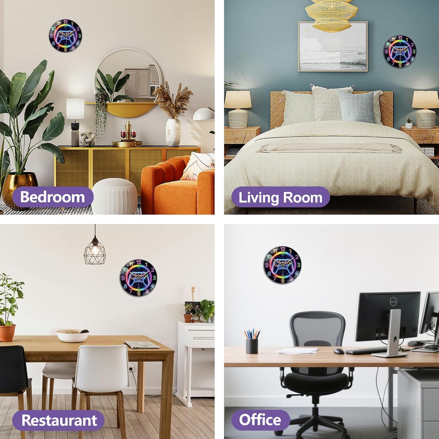 peacoblue Wall Clocks Battery Operated 12 Inch Game Consoles Glass Round Wall Clock Non Ticking for Kitchen Living Room Dining Room Bedroom and Bathroom Decor Accessories (Battery not Included)