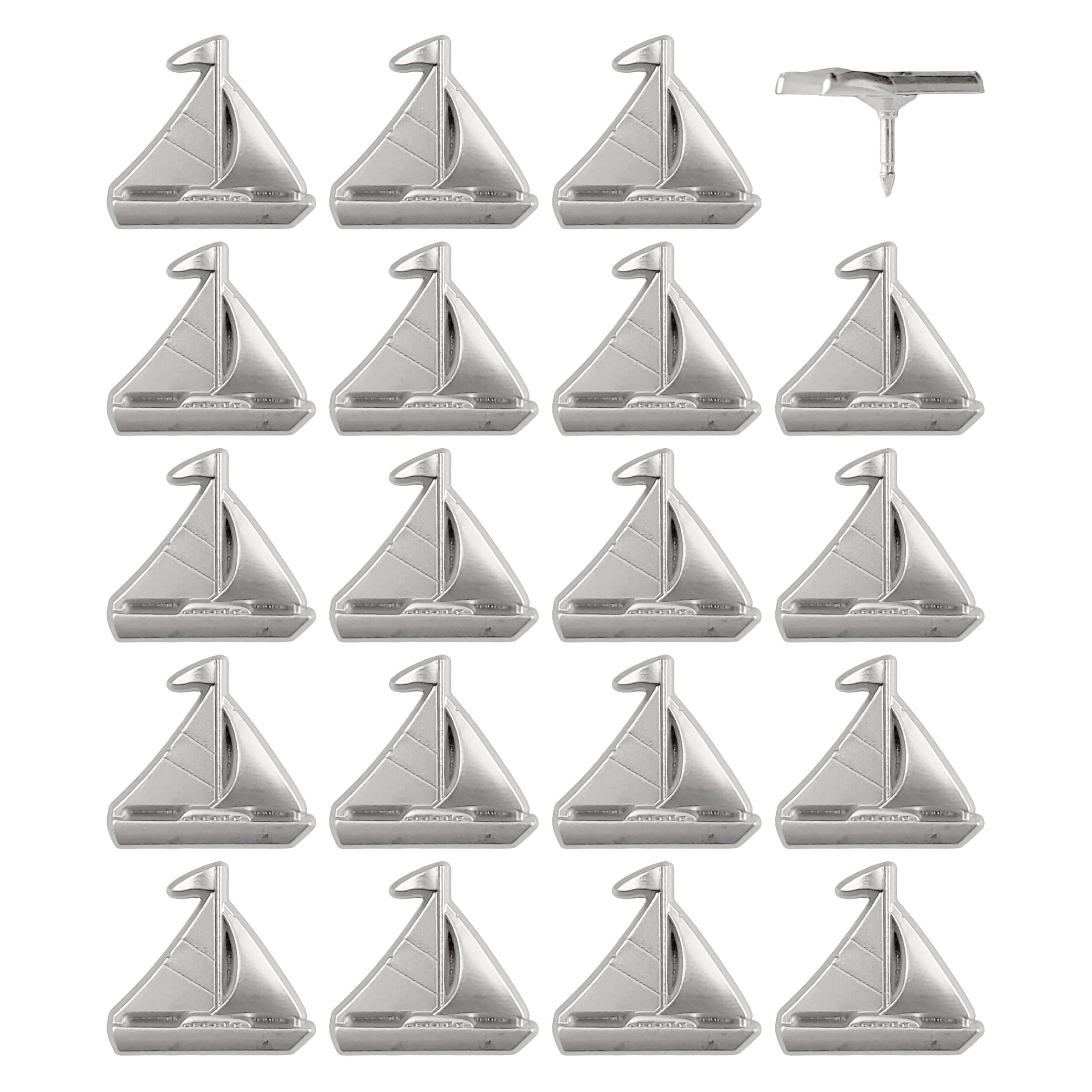 Sailboat Push Pins - Silver Sailing Pins - for Cork Board, Maps, or Lapel Pin Use - Designed in USA - Set of 20