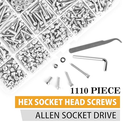 Miniatura 5 de VIGRUE Juego de tornillos de cabeza hexagonal M3, 1110 piezas, M3 x 4568101214161820251.181 in, juego surtido de tornillos de acero inoxidable con
