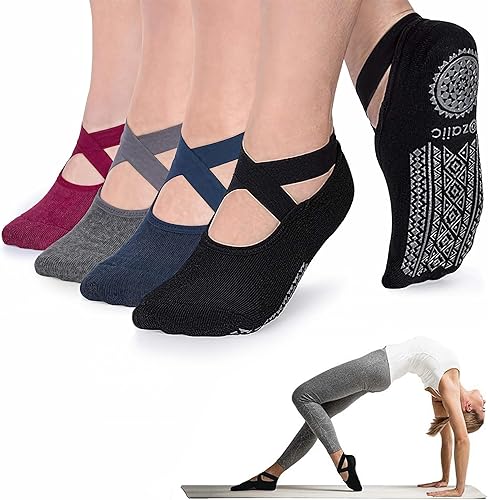 Miniatura 21 de Ozaiic - Calcetines de yoga para mujer con correas y agarres antideslizantes, ideales para pilates, Pure Barre, ballet, danza y entrenamiento