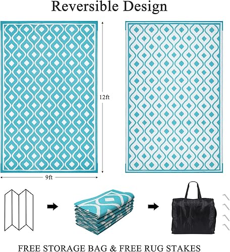 Miniatura 2 de Pauwer Alfombra impermeable para exteriores de 9 x 12 pies, reversible de paja de plástico, para patio, campamento, interior y exterior, para