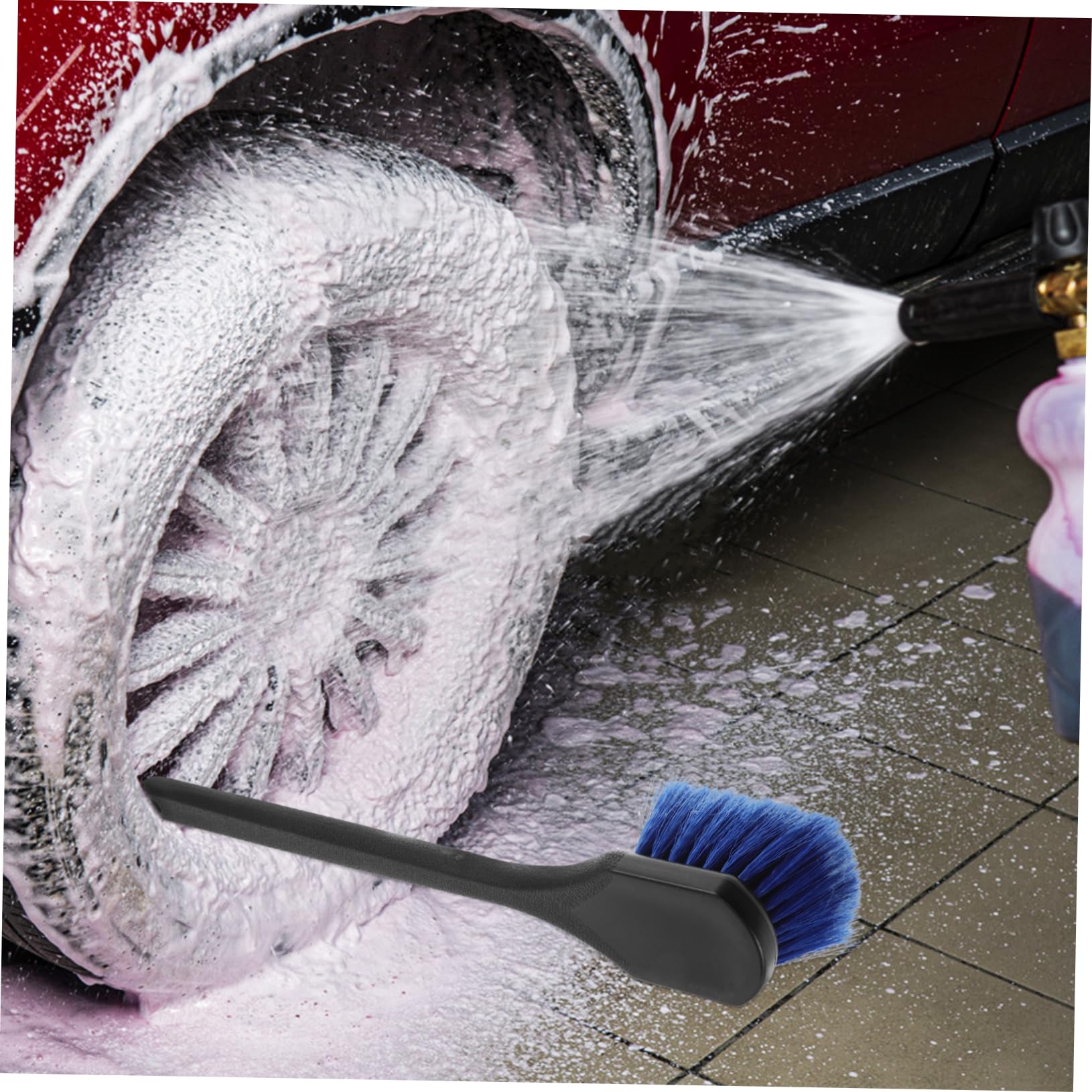 Mikinona Spazzola per Ruote e Pneumatici Manico Lungo 2 Pezzi | Plastica, Rimozione dello Sporco, Uso Versatile, per Ruote e Pneumatici Auto, Kit di Pulizia