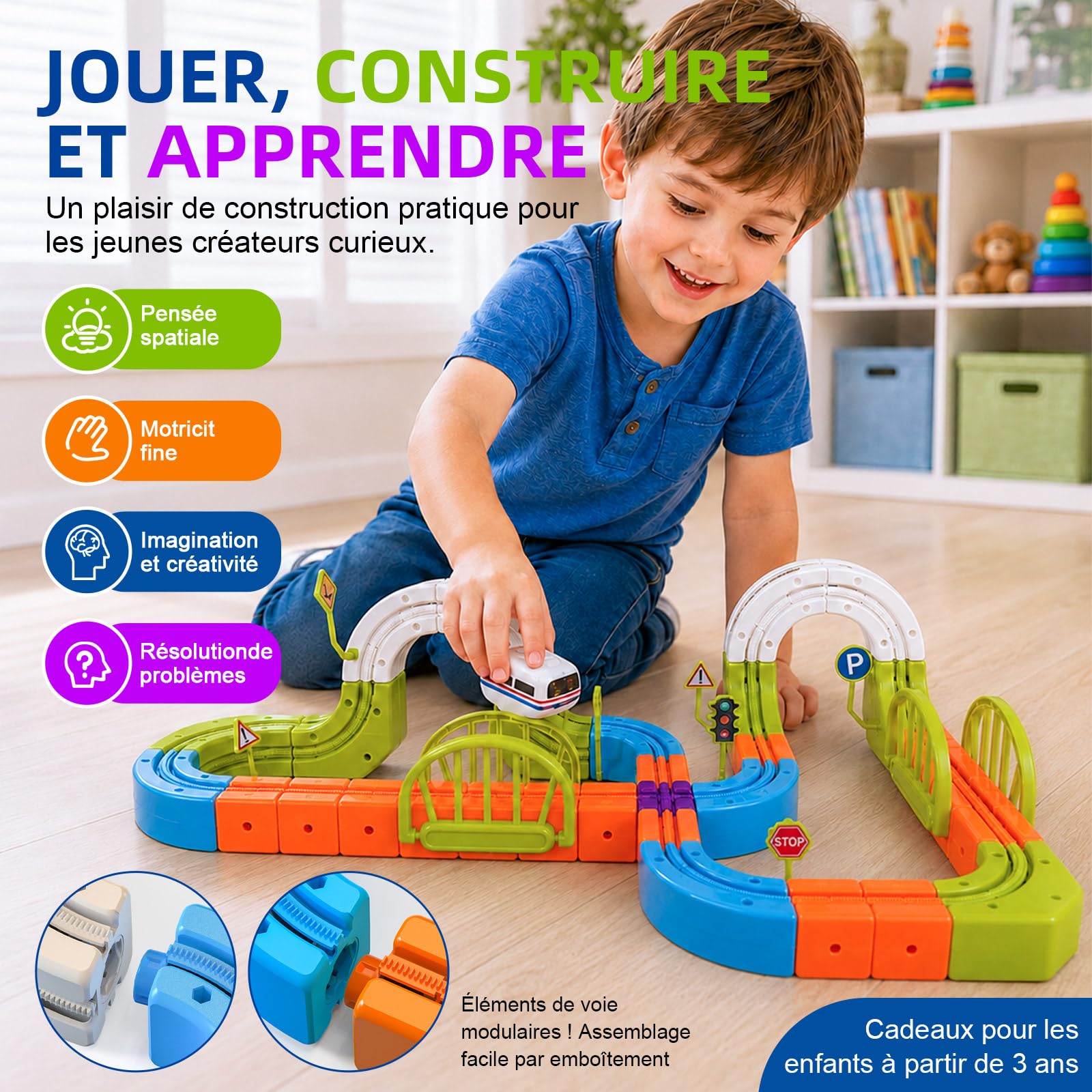 Circuit de Train électrique à Cubes de 145 pièces, Circuit de Train à gravité 3D à Construire soi-même, Jouet éducatif STEM, idée de Cadeau créative pour Les Enfants de 3 à 8 Ans